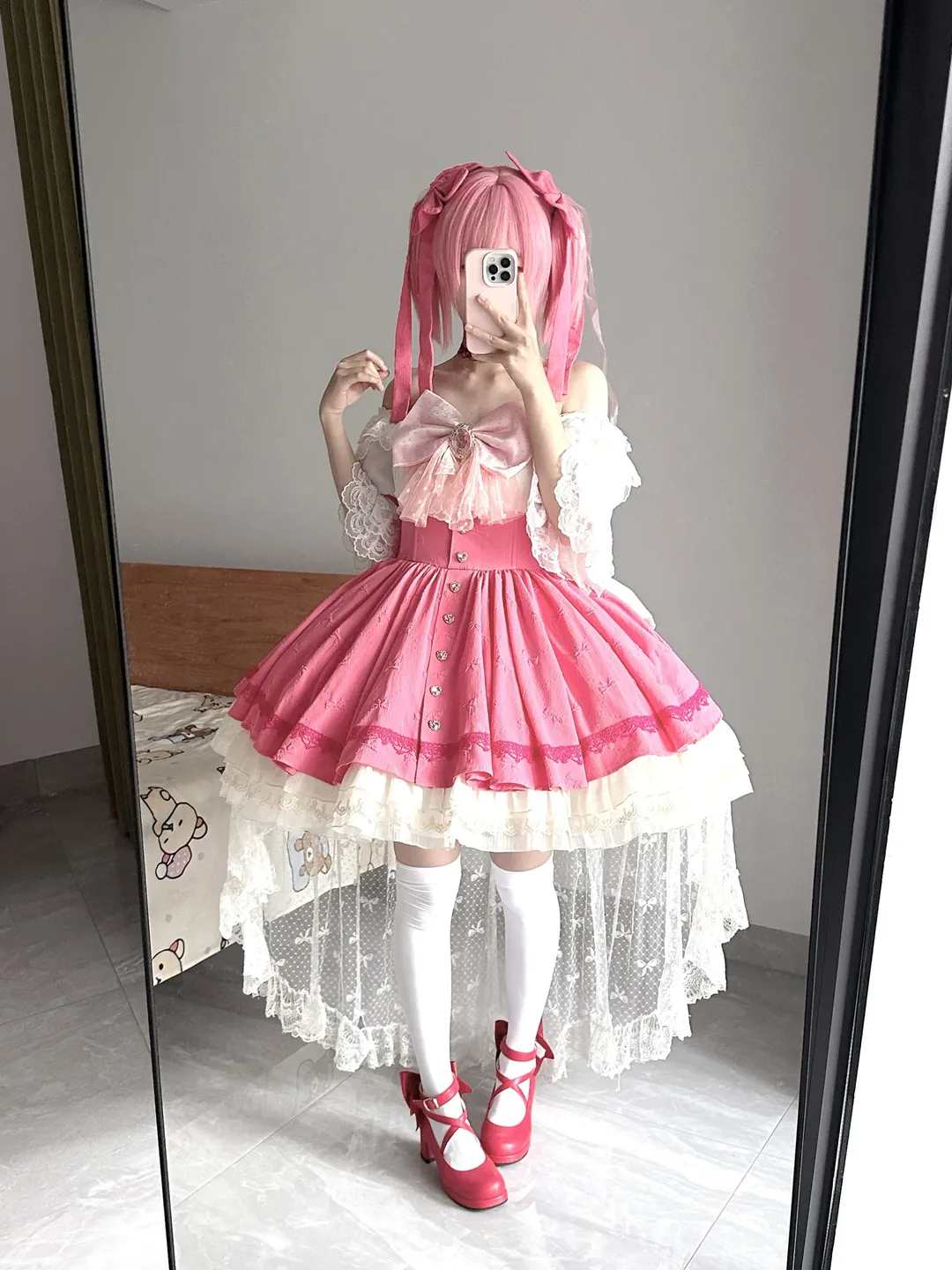鹿目圆cos, 魔法少女小圆, 二次元装扮, cosplay日常, 粉色洛丽塔