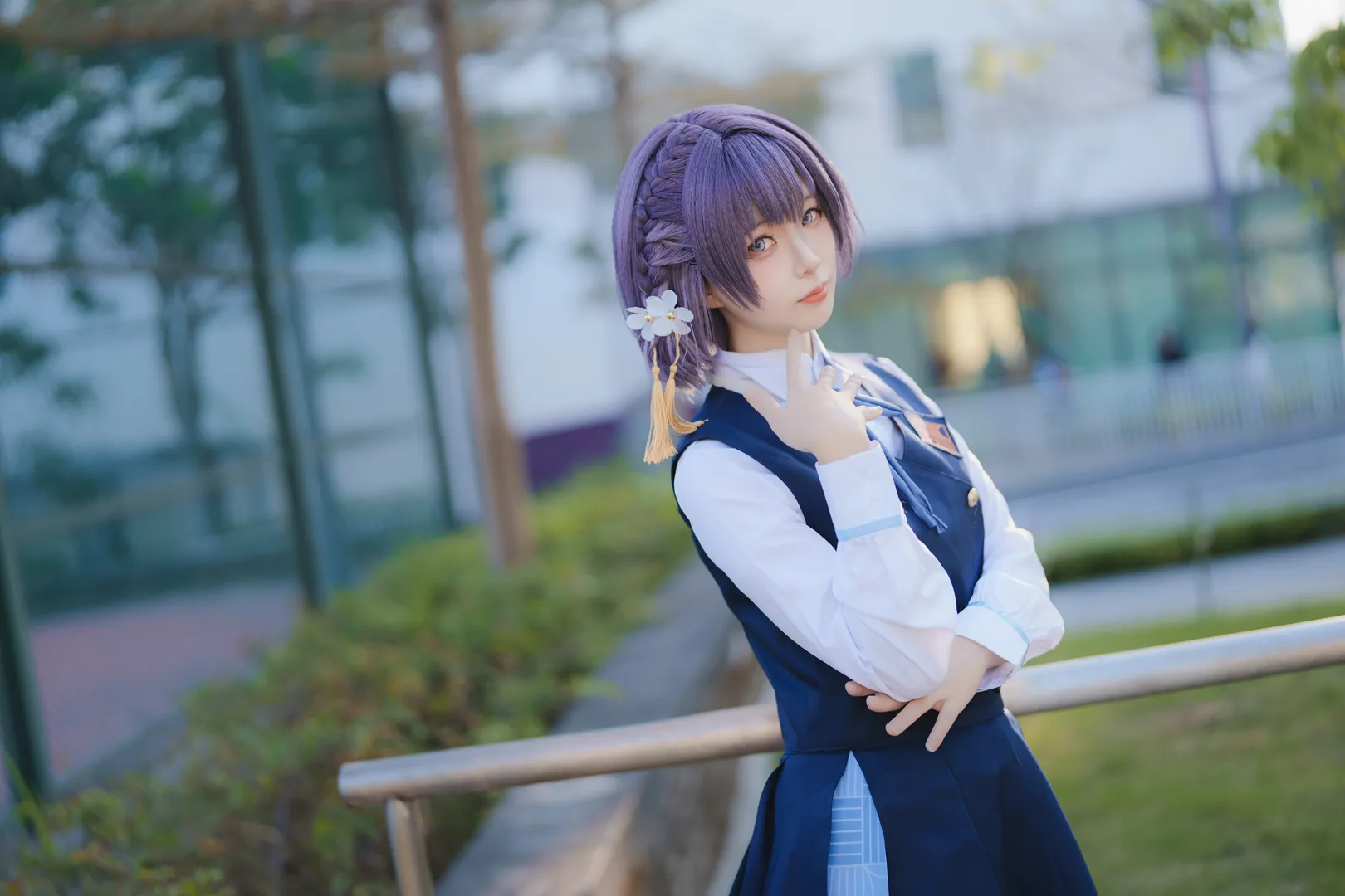 コスプレ, JK制服, 学園アイドルマスター, 秦谷美鈴 コスプレ, 紫髪 - 4枚目