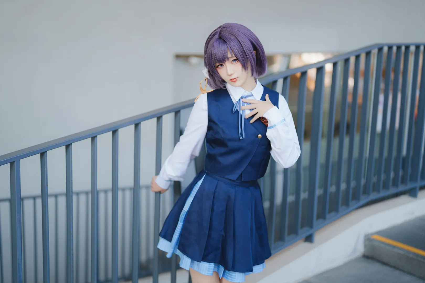 学园偶像大师, 秦谷美铃cos, 偶像大师cosplay, 校园制服, 紫发造型 - 第2张