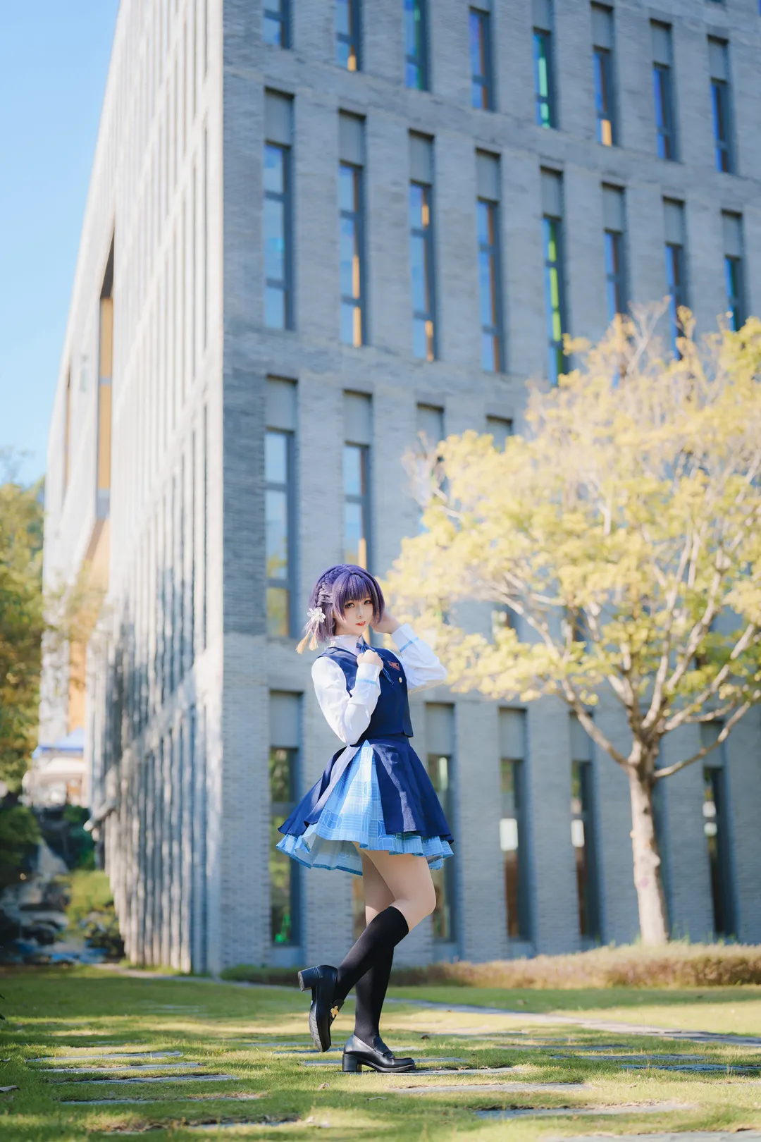 学园偶像大师, 秦谷美铃cos, 偶像大师cosplay, 校园制服, 紫发造型 - 第5张