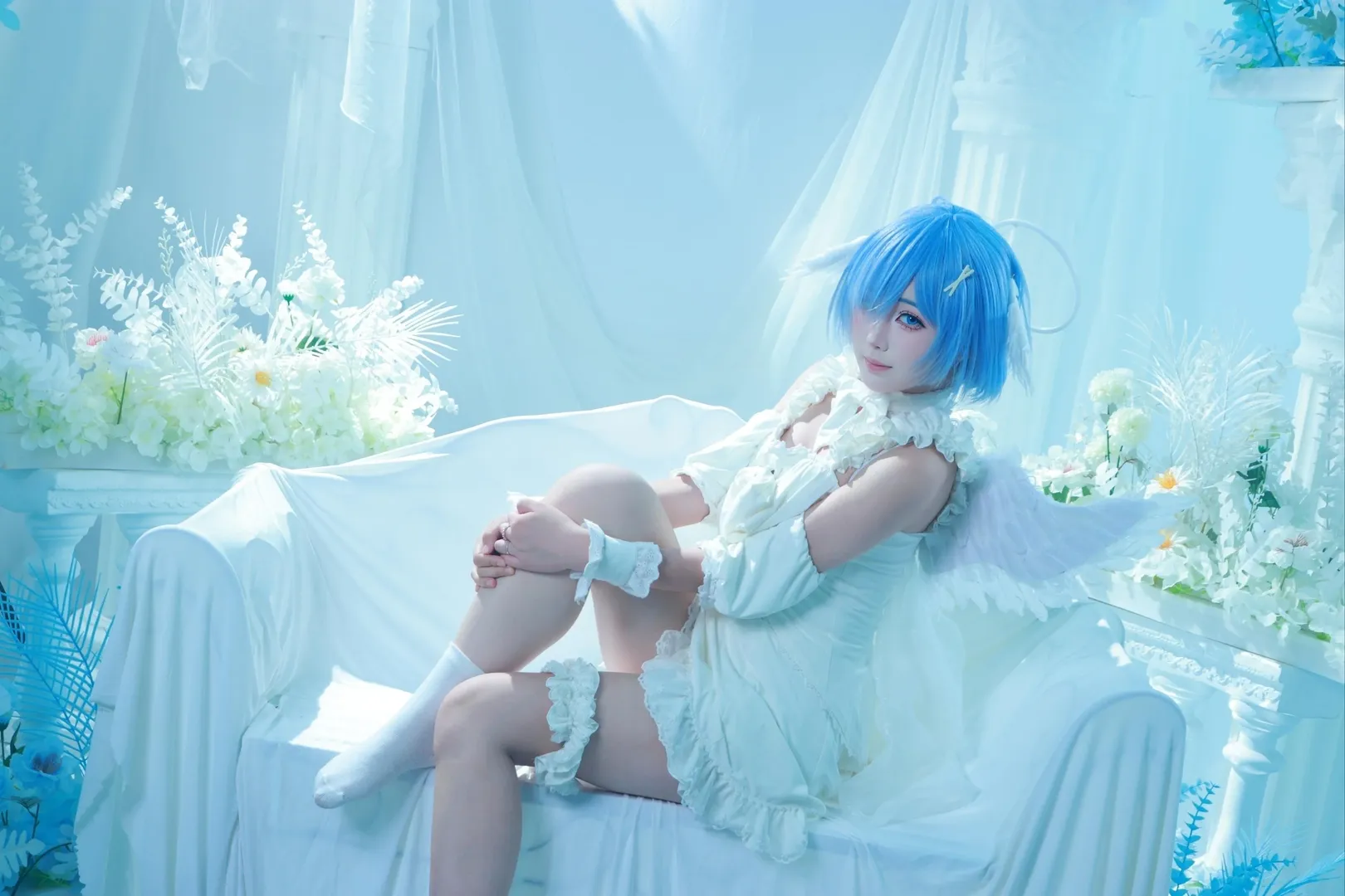 蕾姆cos, 从零开始的异世界, cosplay摄影, 二次元角色扮演, 蓝发天使