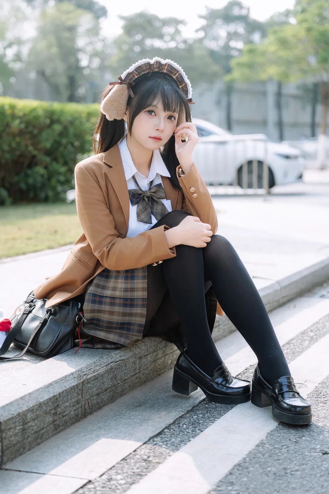 JK制服, 獣耳のヘアアクセサリー, ニコンZ5, イベントロケ撮, ダーク系コーデ - 2枚目