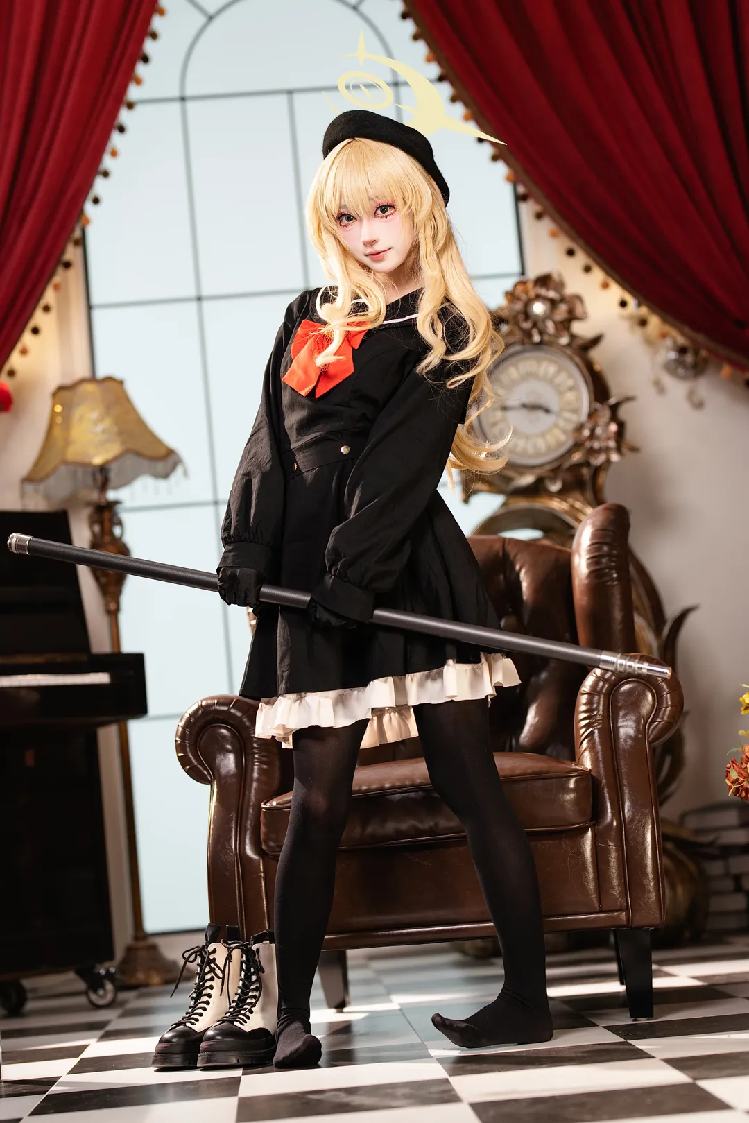 二次元摄影, 蔚蓝档案, 笑面教授cos, cosplay正片, 黑丝制服 - 第5张