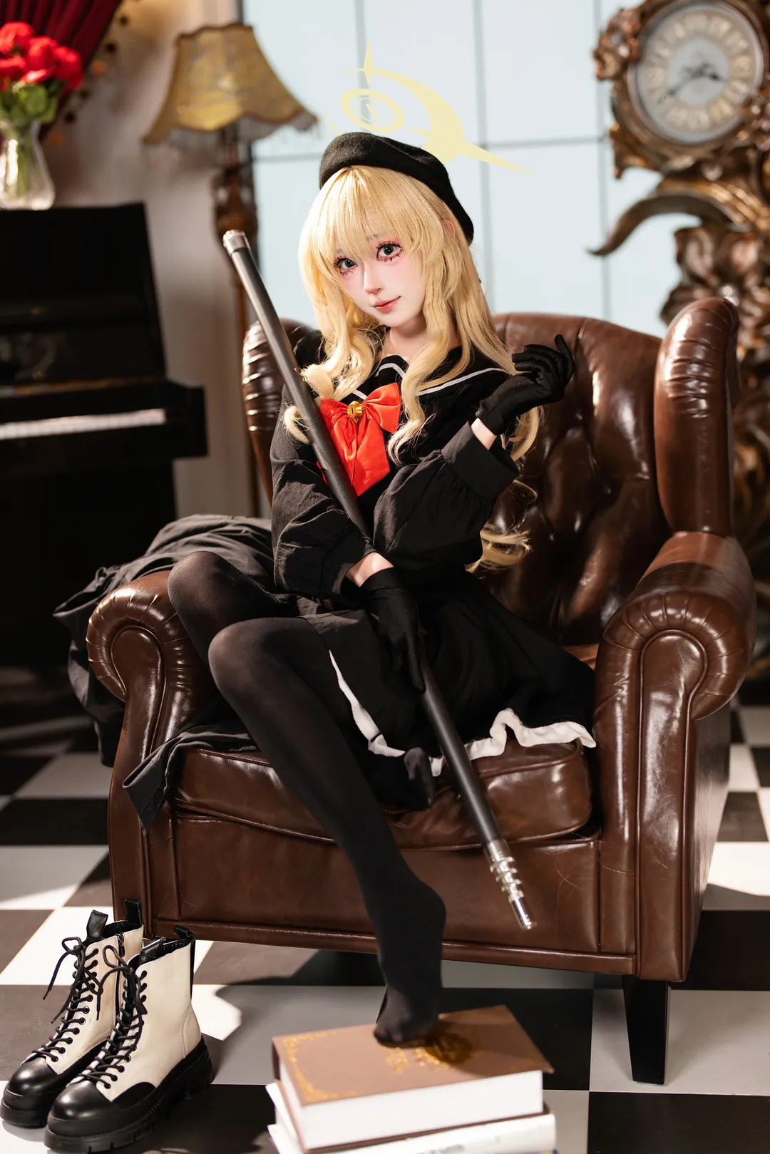 二次元摄影, 蔚蓝档案, 笑面教授cos, cosplay正片, 黑丝制服 - 第7张
