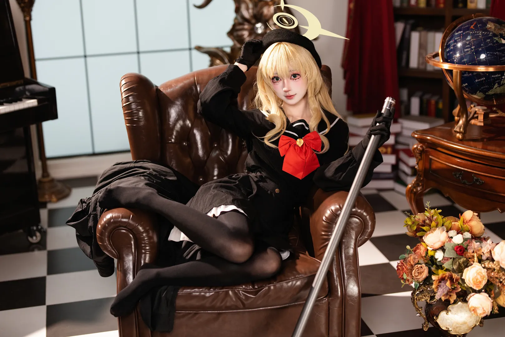二次元摄影, 蔚蓝档案, 笑面教授cos, cosplay正片, 黑丝制服 - 第8张