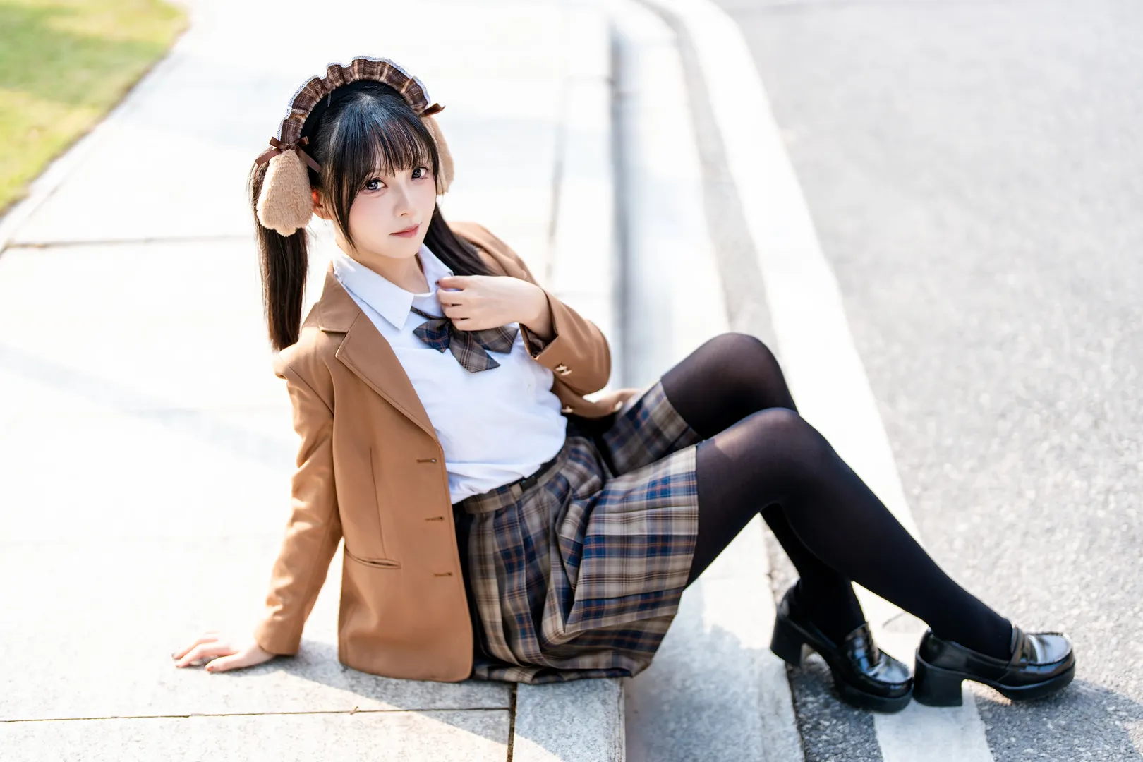 漫展返图, JK制服, 人像摄影, 兽耳少女, 焦糖色jk - 第2张
