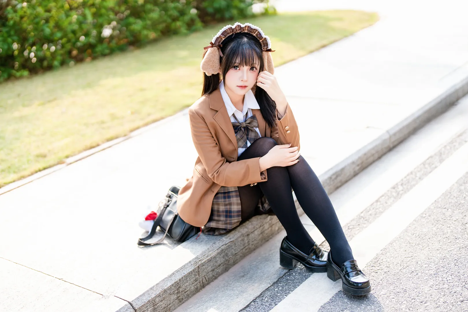 漫展返图, JK制服, 人像摄影, 兽耳少女, 焦糖色jk - 第3张