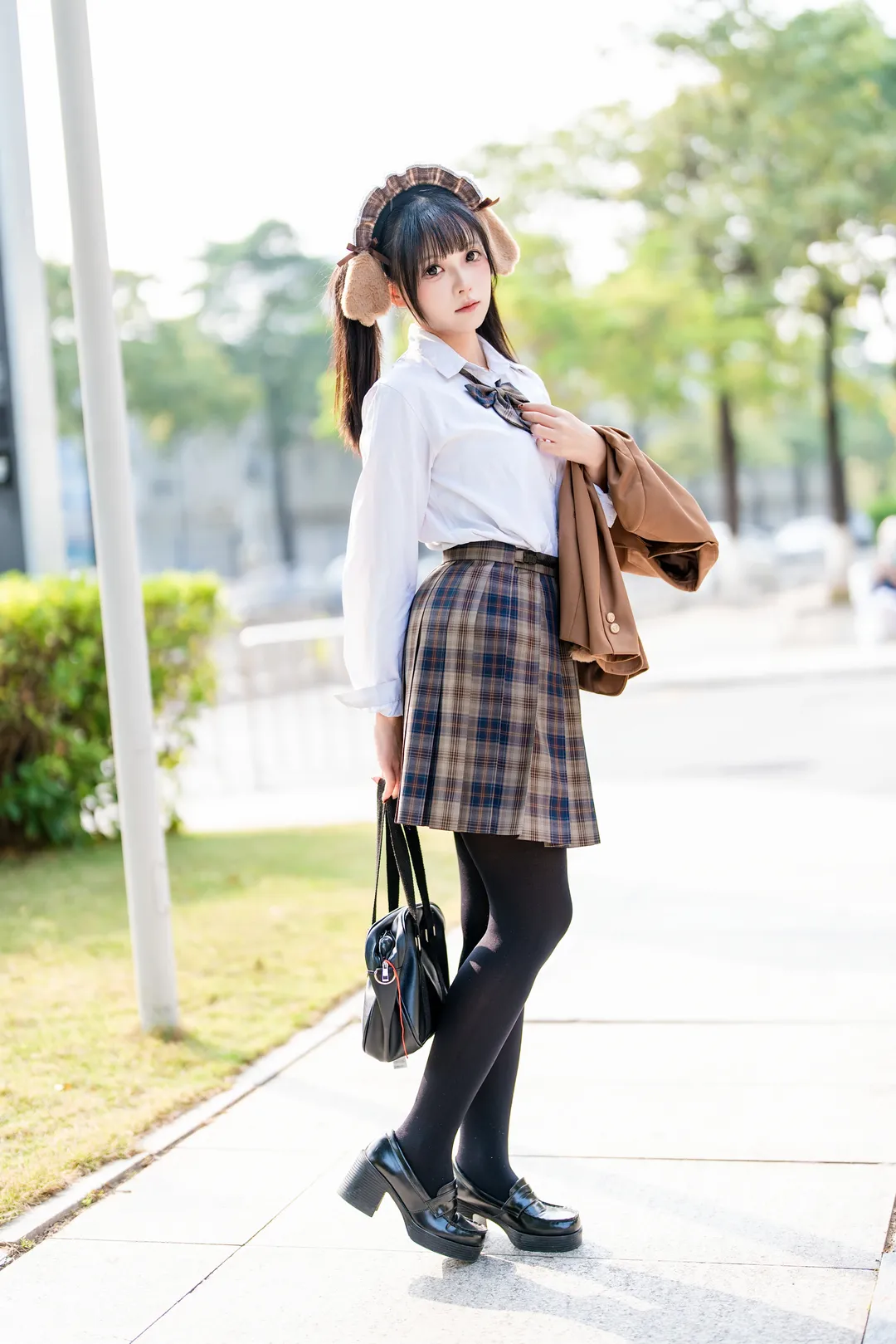 漫展返图, JK制服, 人像摄影, 兽耳少女, 焦糖色jk - 第7张