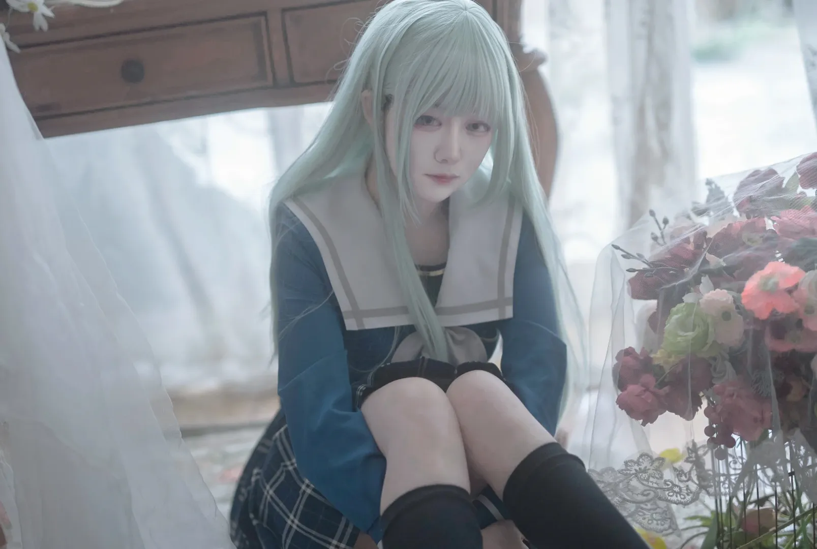 氛围感摄影, 二次元cosplay, JK制服, 若叶睦cos, MyGO!!!!! - 第3张