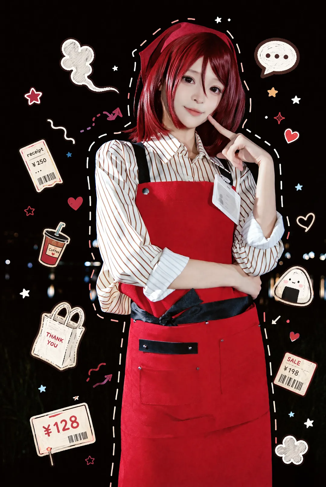 二次元cosplay, 在超市后门吞云吐雾的二人, 山田cos, 夜景氛围感, 红发动漫角色 - 第2张