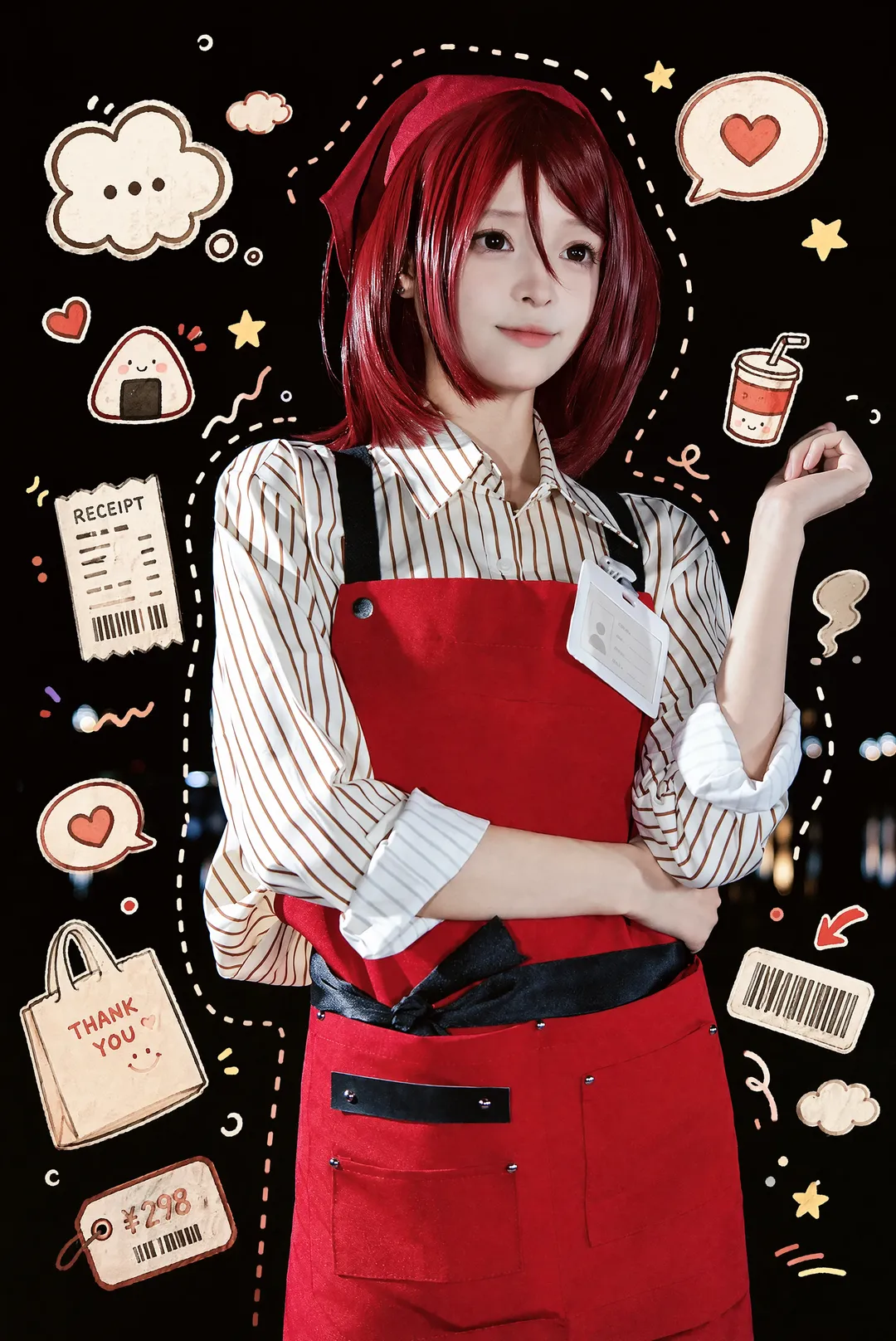 二次元cosplay, 在超市后门吞云吐雾的二人, 山田cos, 夜景氛围感, 红发动漫角色 - 第4张