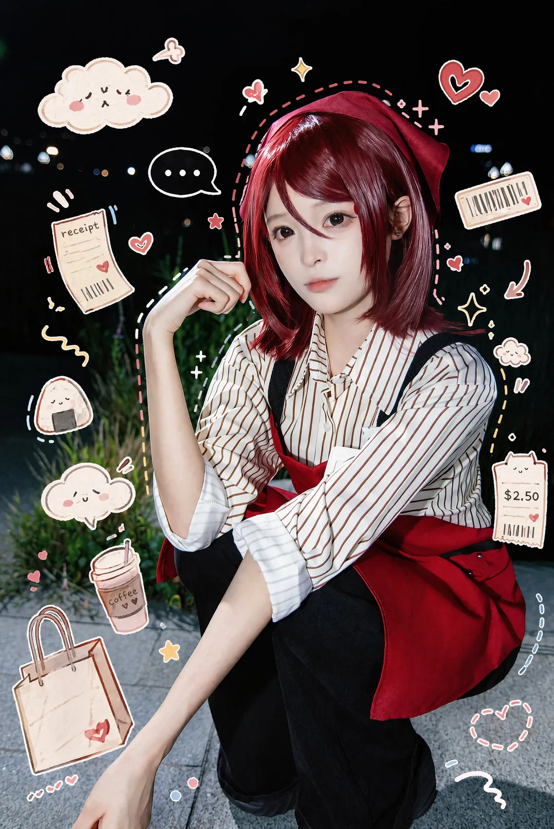 二次元cosplay, 在超市后门吞云吐雾的二人, 山田cos, 夜景氛围感, 红发动漫角色 - 第6张