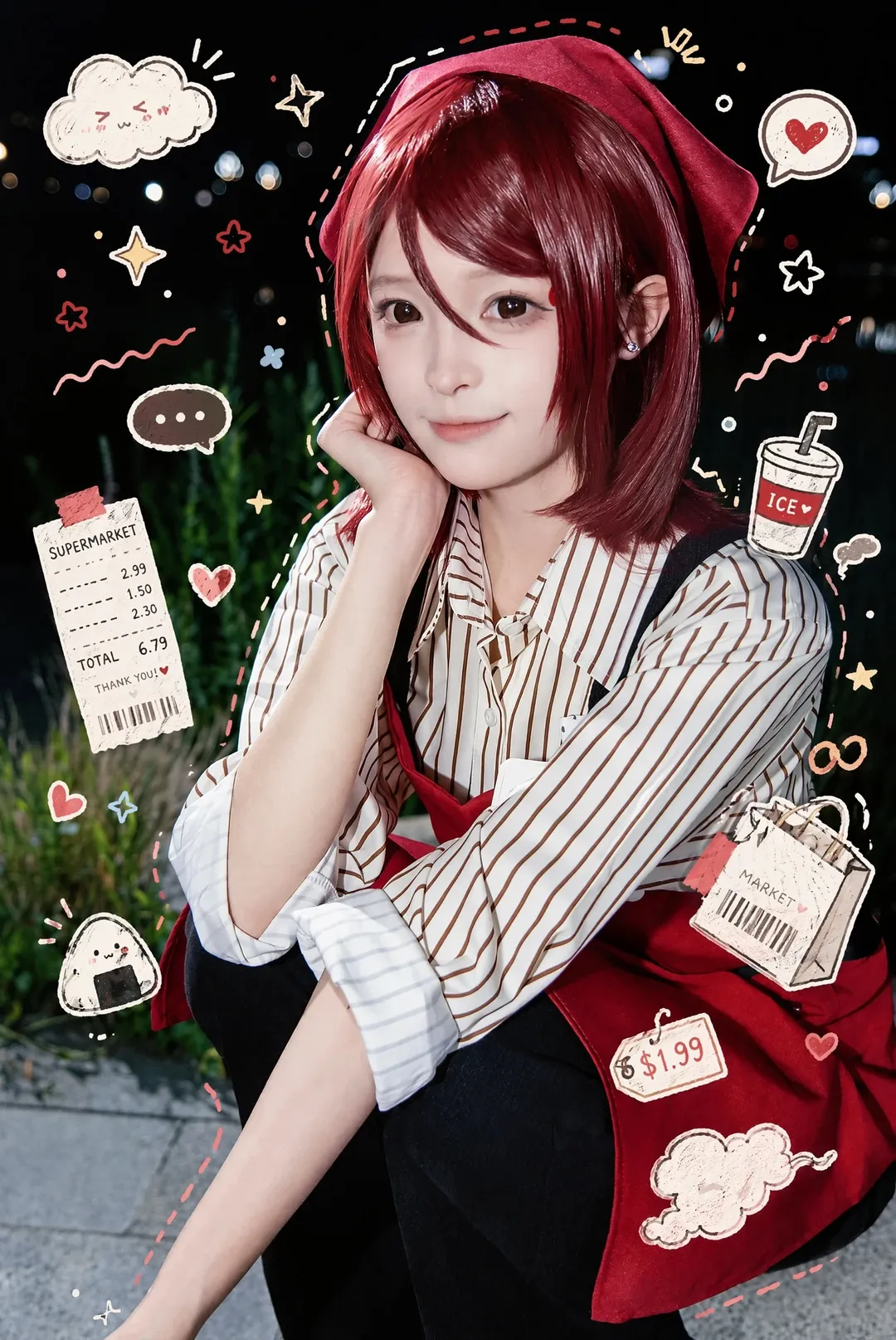 二次元cosplay, 在超市后门吞云吐雾的二人, 山田cos, 夜景氛围感, 红发动漫角色 - 第8张