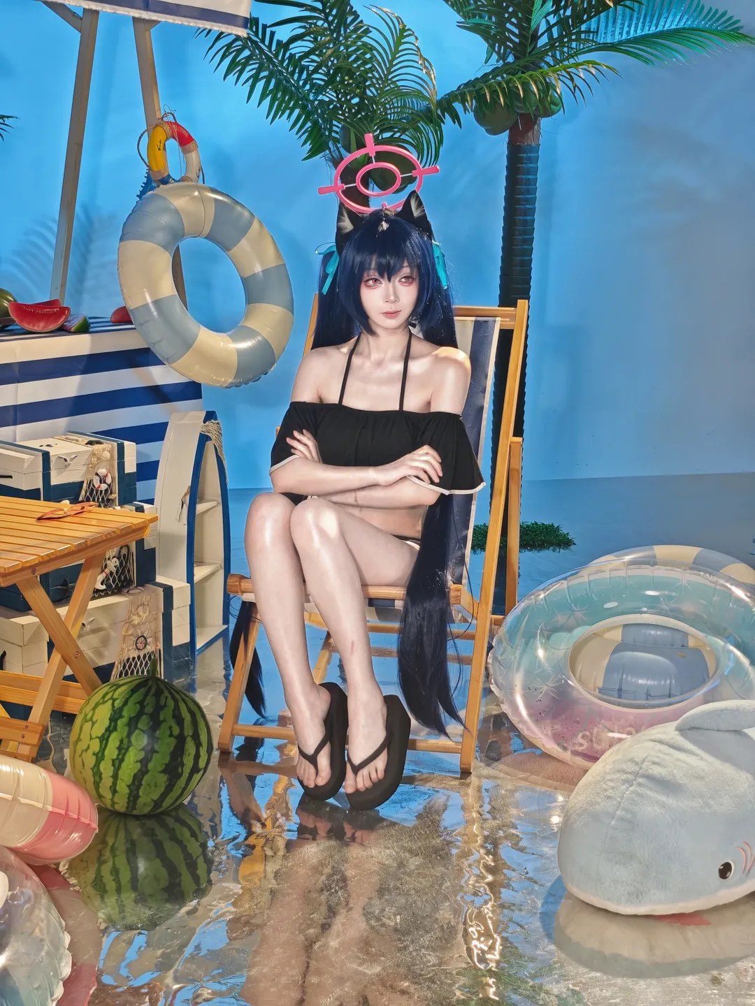 蔚蓝档案, 夏日泳装, cosplay摄影, 黑见芹香cos, 沙滩棚拍 - 第2张