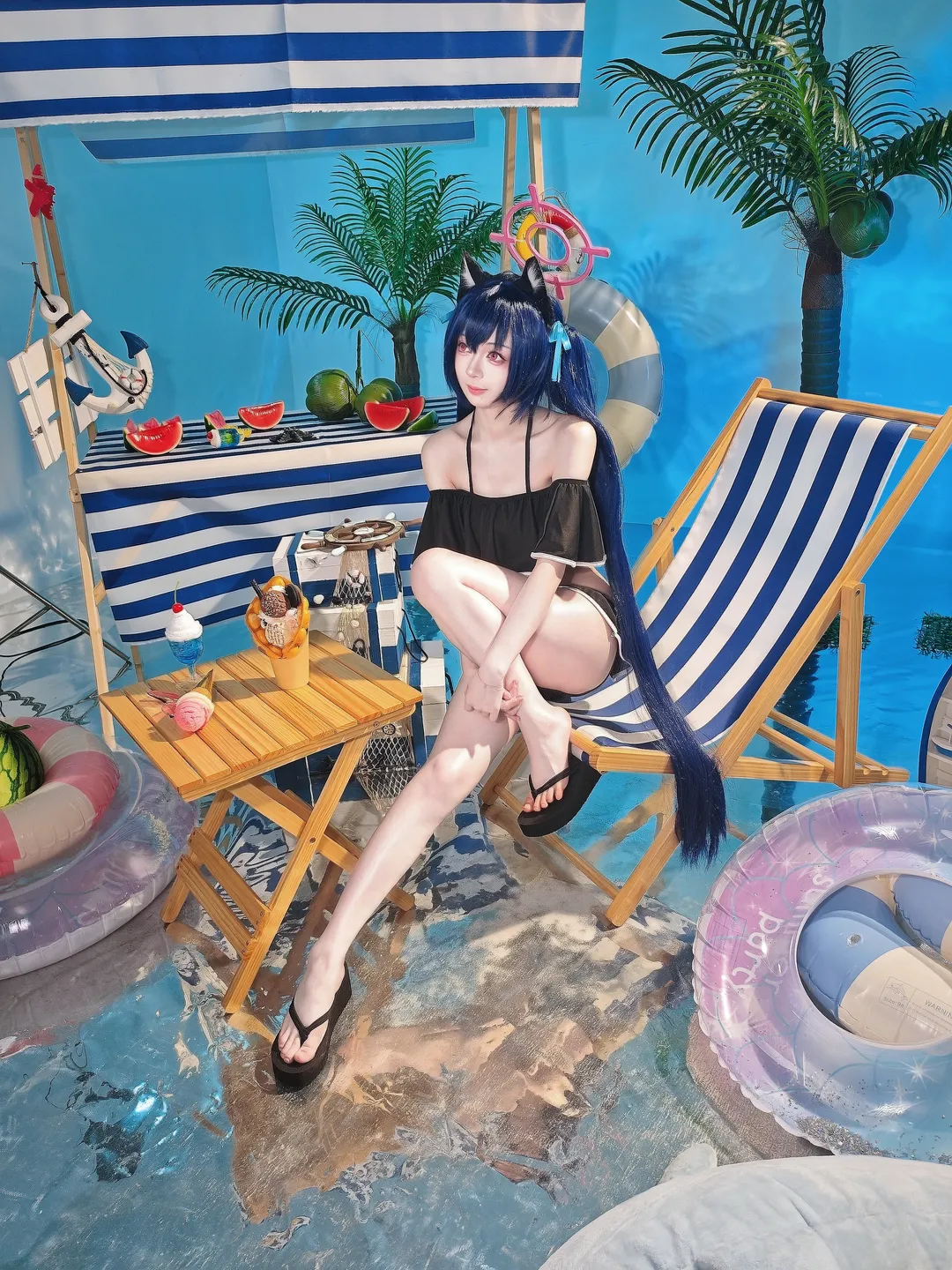 二次元摄影, 蔚蓝档案, 泳装cosplay, 夏日写真, 黑见芹香cos