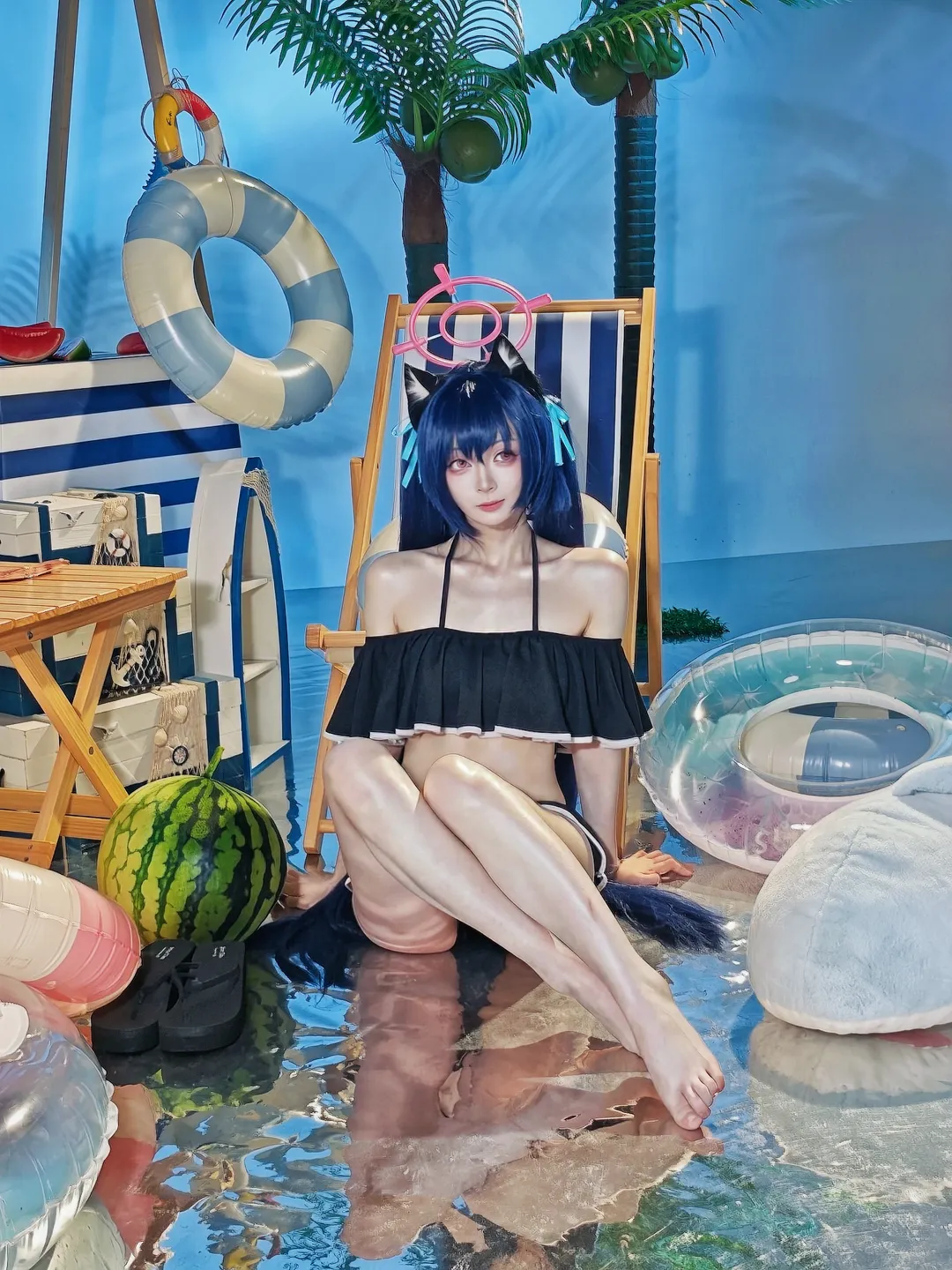蔚蓝档案, 泳装cosplay, 夏日写真, 二次元还原, 黑见芹香cos