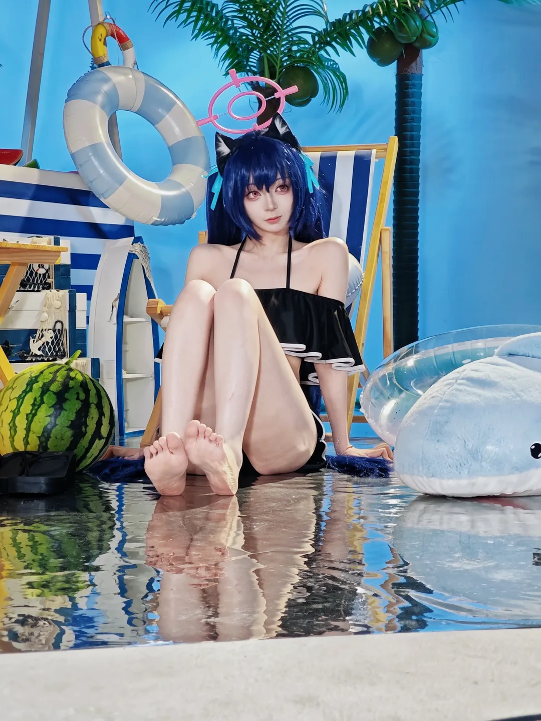 蔚蓝档案, 泳装cosplay, 夏日写真, 二次元还原, 黑见芹香cos - 第2张