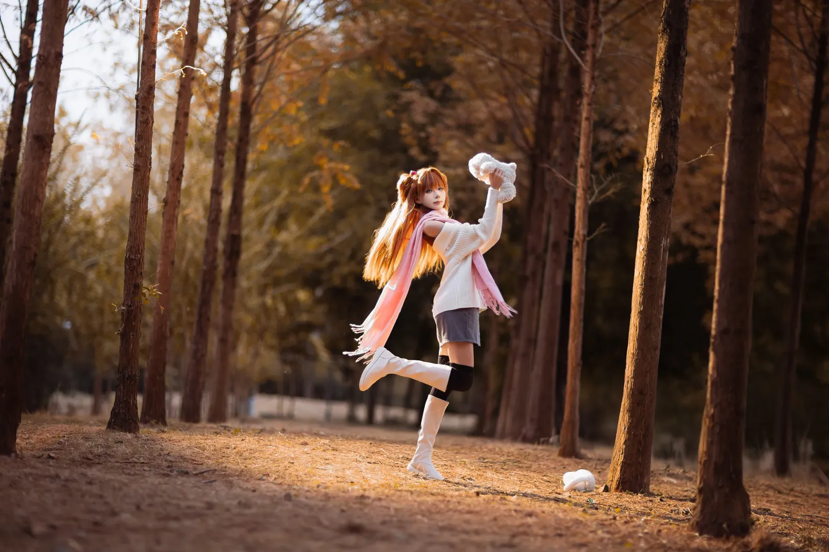 EVA, 明日香cos, 新世纪福音战士, 水杉林外景, 冬服cosplay - 第3张