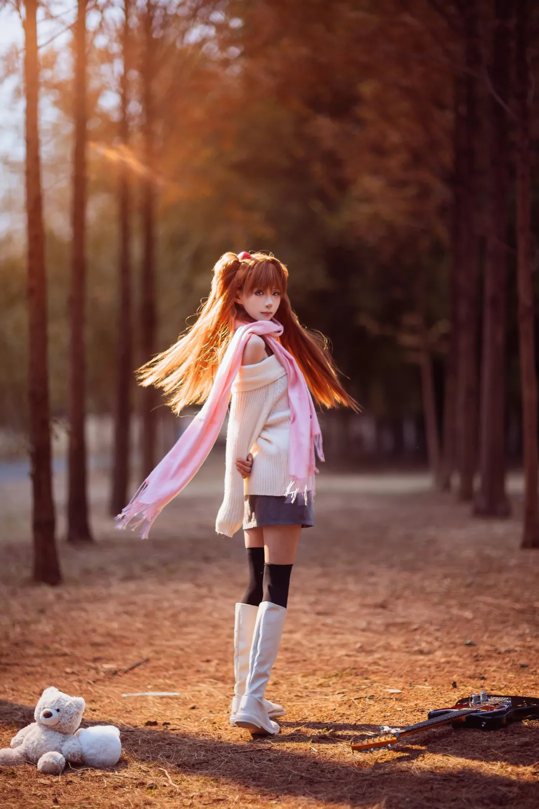 EVA, 明日香cos, 新世纪福音战士, 水杉林外景, 冬服cosplay