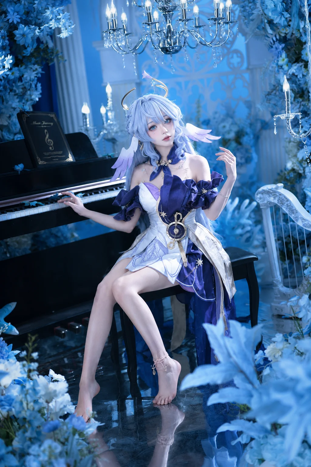 崩壊：スターレイル, ロビン コスプレ, コスプレ撮影, 音楽要素, 幻想的なブルートーンの背景 - 2枚目