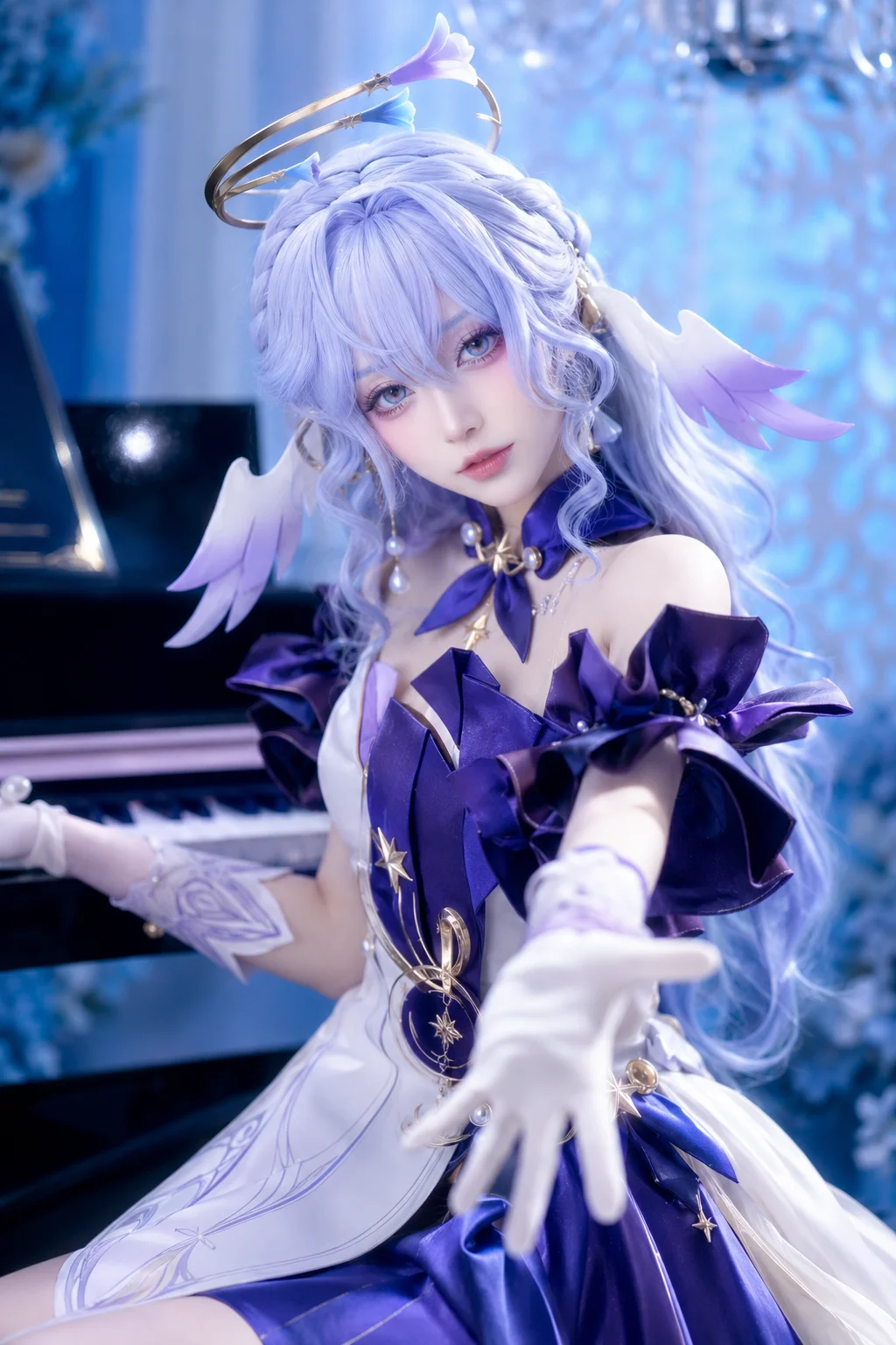 崩壞星穹鐵道, 知更鳥cos, cosplay攝影, 音樂元素, 夢幻藍調佈景