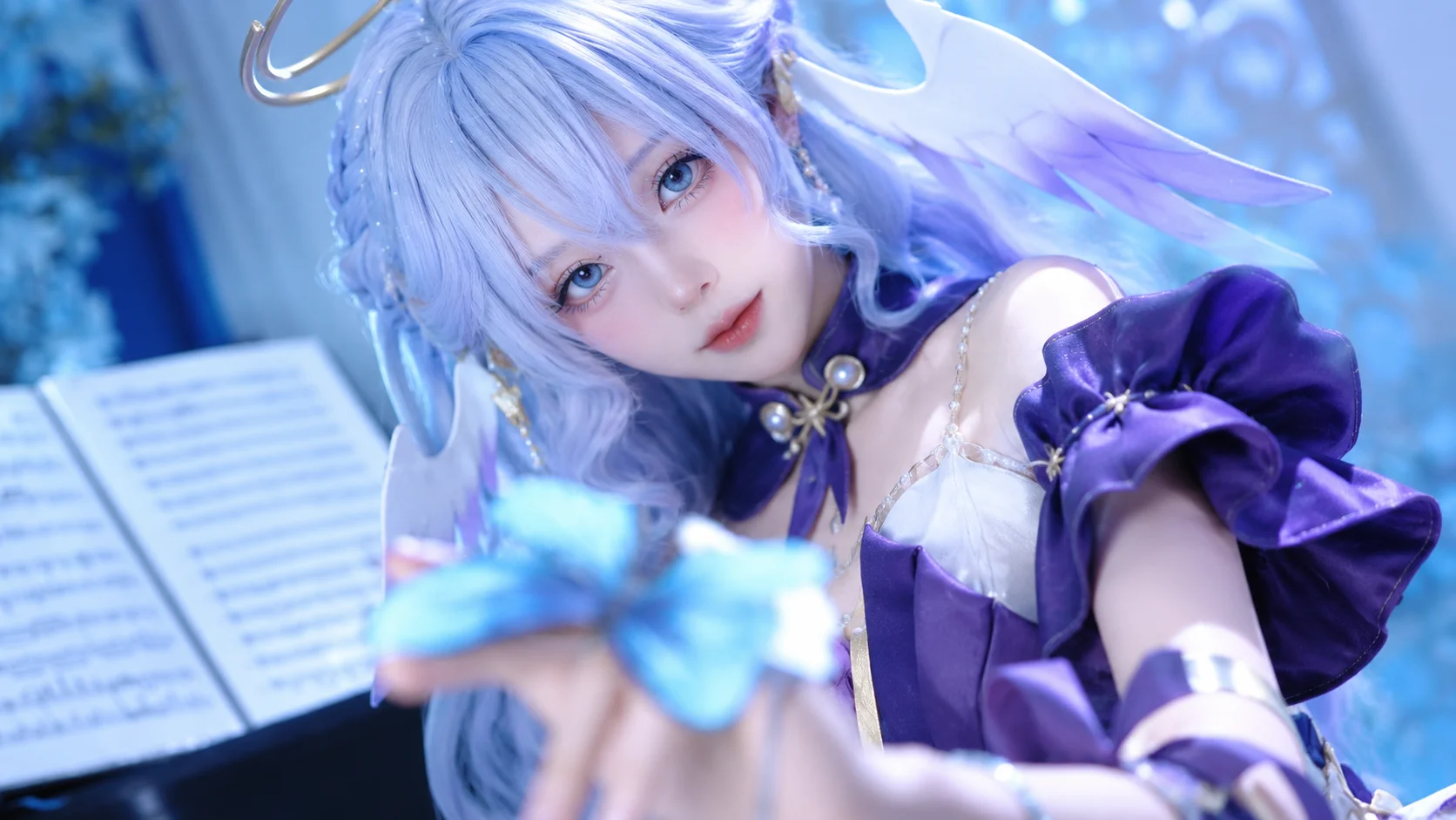 崩壊：スターレイル, ロビン コスプレ, コスプレ撮影, 音楽要素, 幻想的なブルートーンの背景 - 6枚目