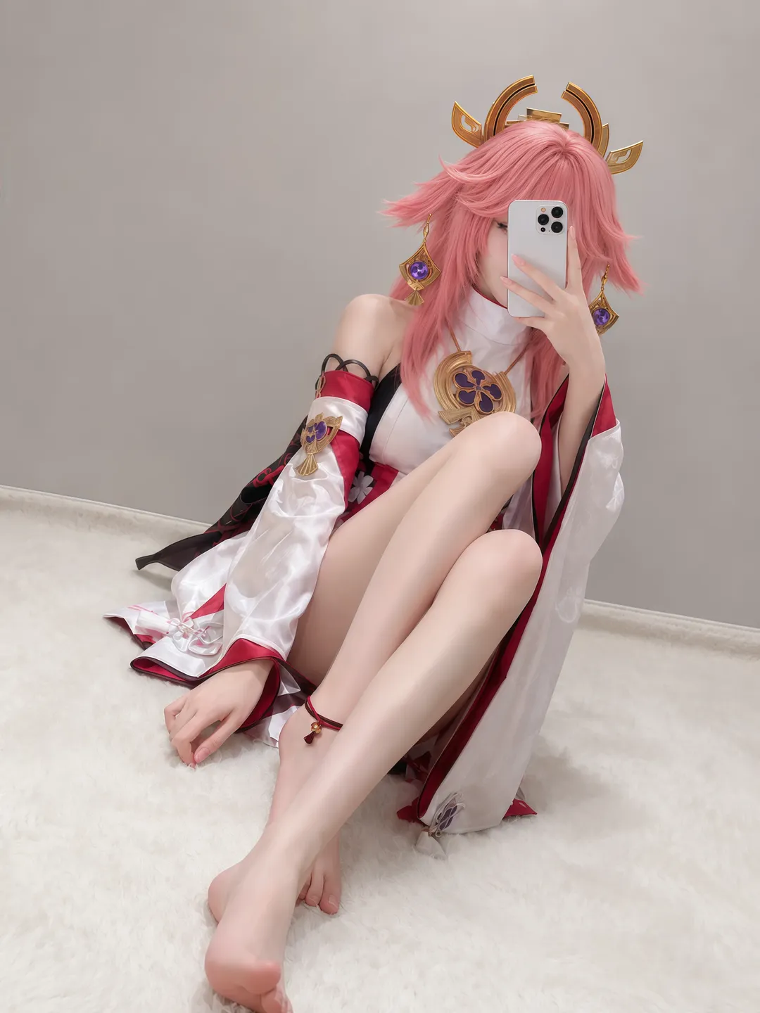 原神, cosplay, 八重神子cos, 粉发, 二次元装扮 - 第2张