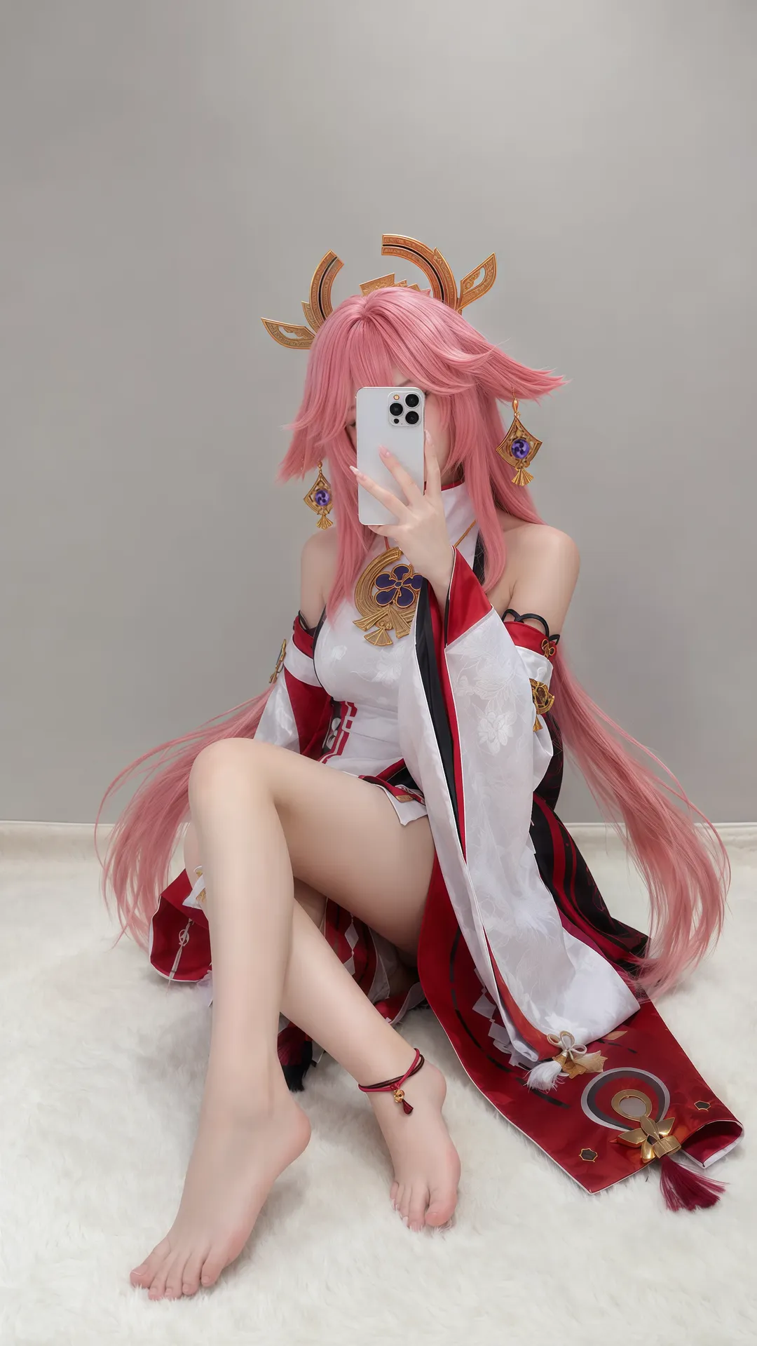 原神, cosplay, 八重神子cos, 粉发, 二次元装扮
