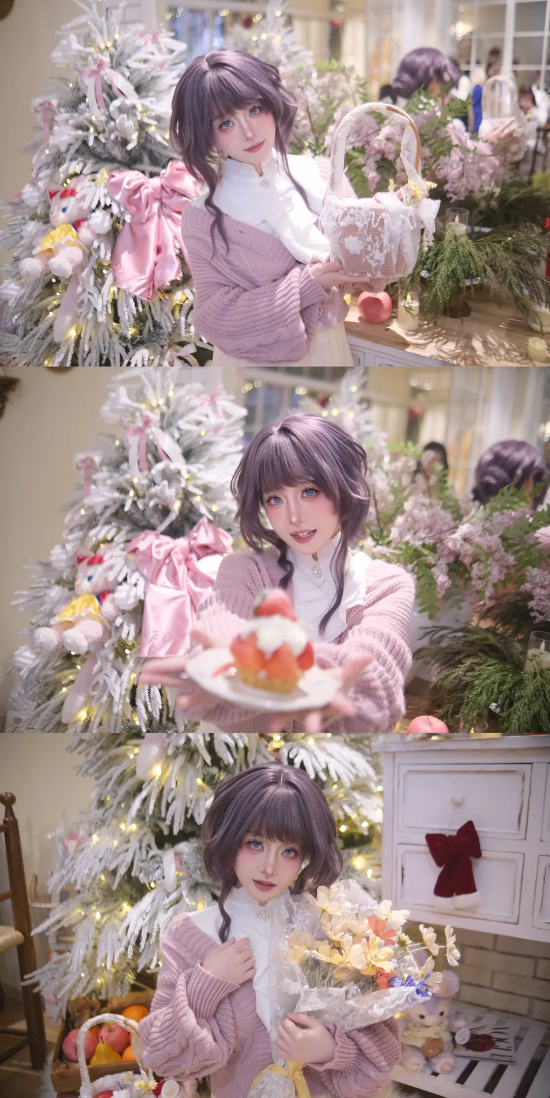 和栗薰子cos, 薰香花朵凛然绽放, 圣诞主题cos, 纯爱番cosplay, 室内实景cos