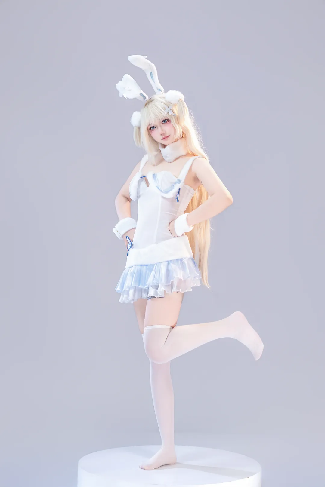 二次元装扮, 白蓝配色, 棚拍写真, Coser日常, 兔女郎cos