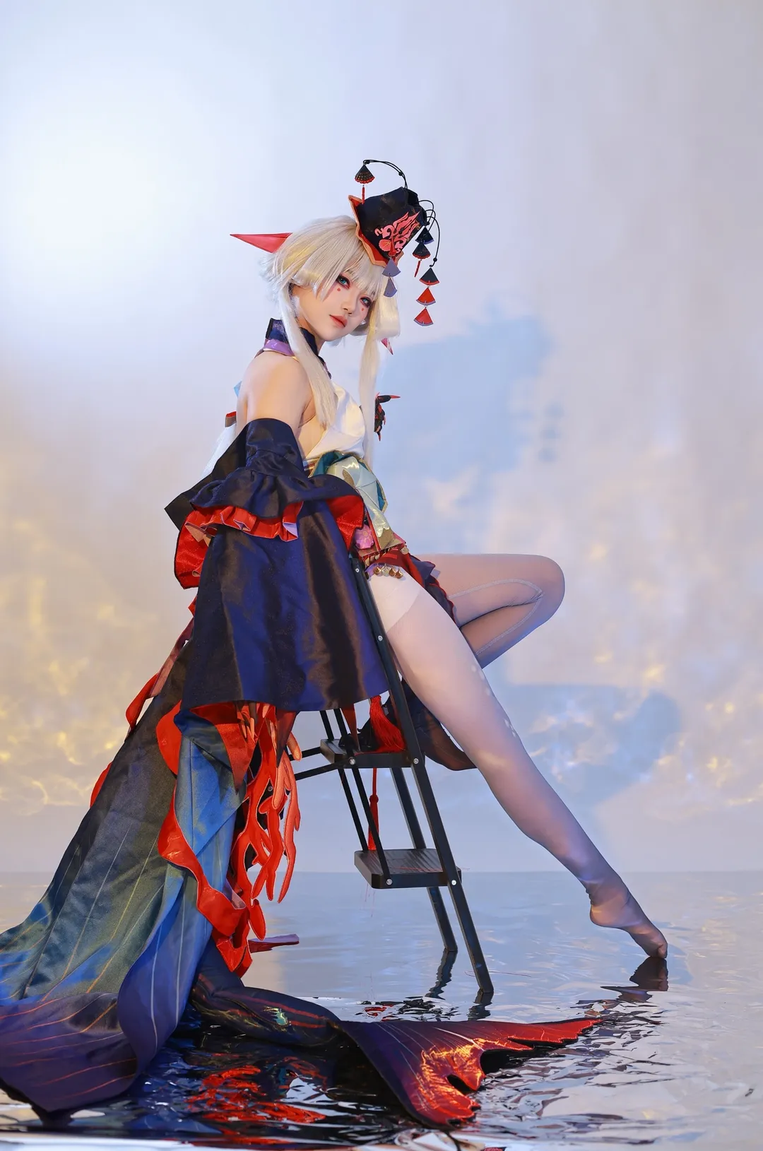 摄影分享, 白毛cosplay, 和风幻想, 千姬cos, 镜面水影 - 第1张