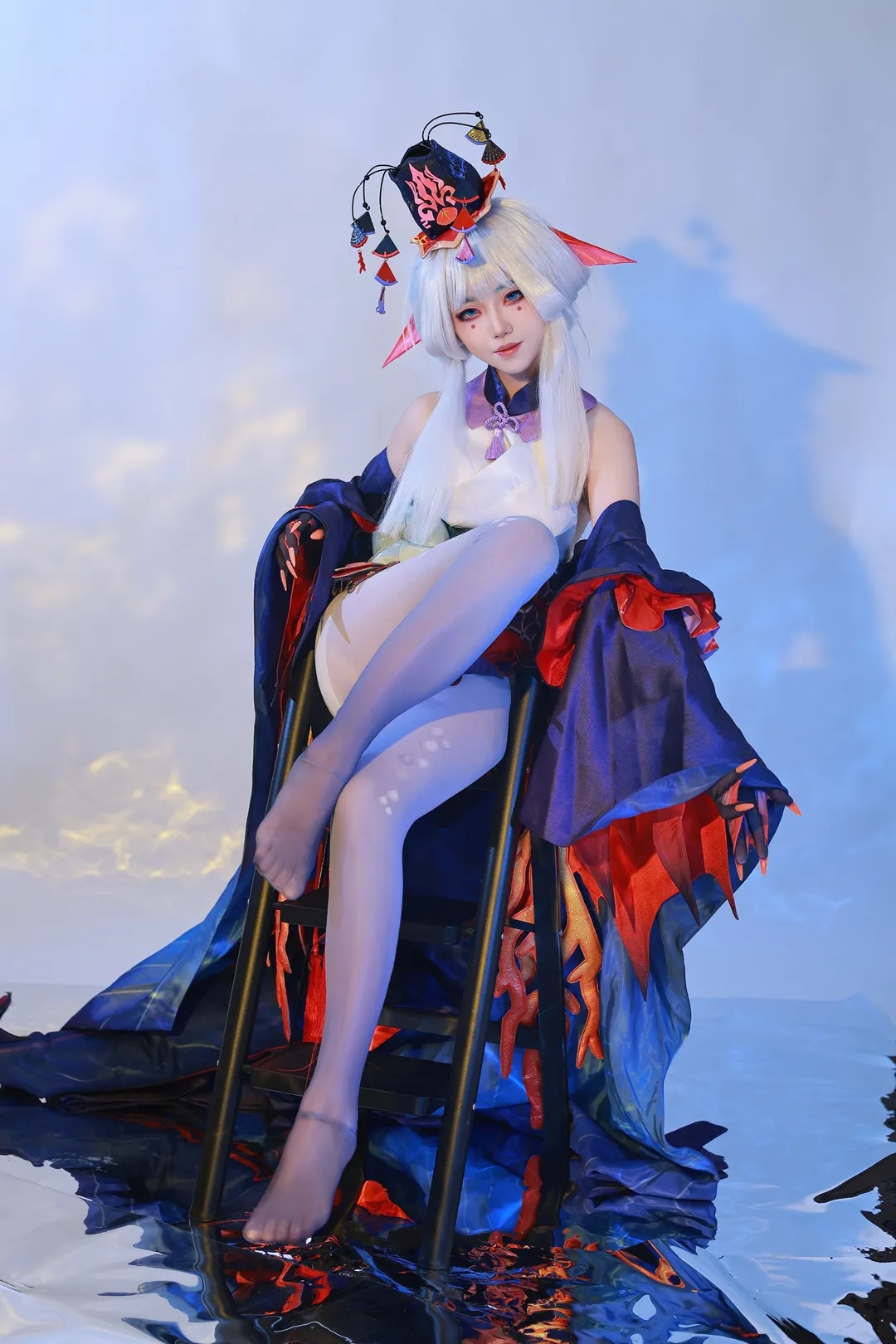 摄影分享, 白毛cosplay, 和风幻想, 千姬cos, 镜面水影 - 第5张