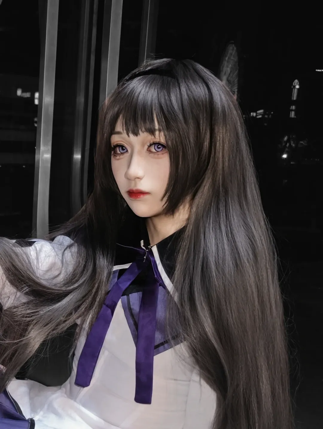 魔法少女小圆, 夜景人像, cosplay摄影, 二次元穿搭, 晓美焰cos - 第1张