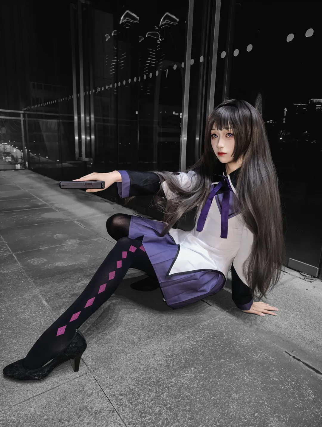 魔法少女小圆, 夜景人像, cosplay摄影, 二次元穿搭, 晓美焰cos