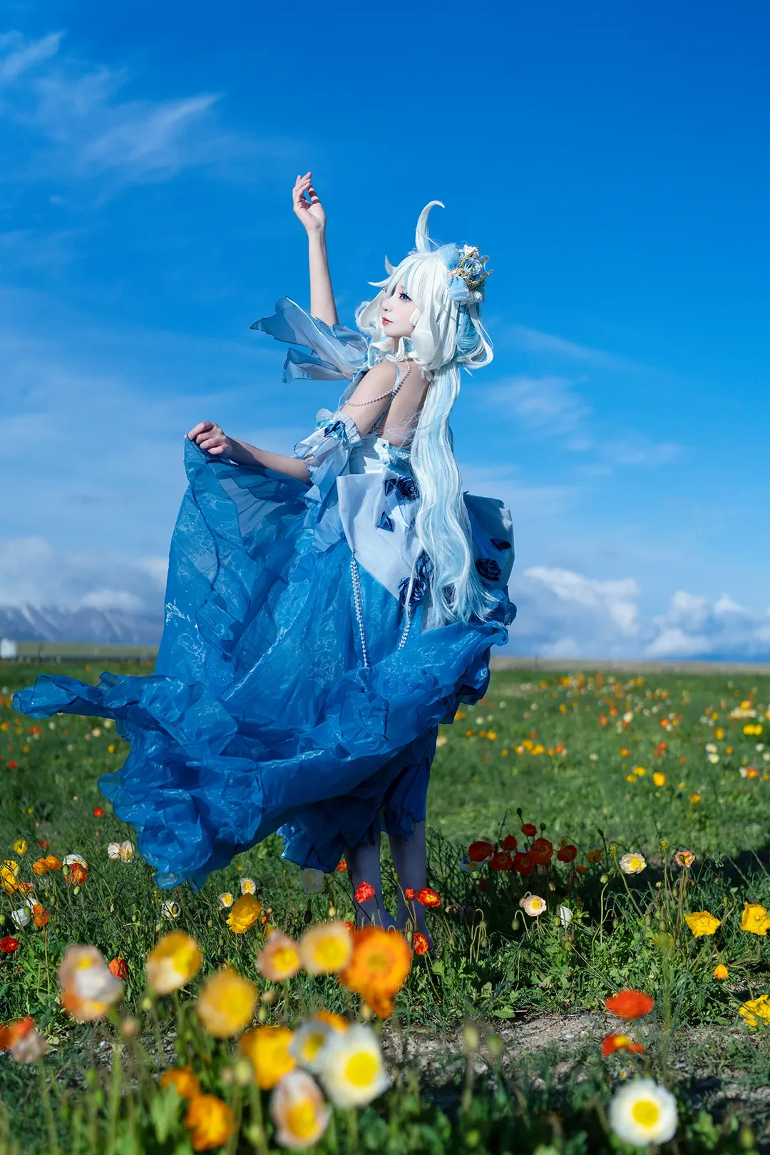 原神, 芙宁娜cos, 原神cos, cosplay摄影, 花海外景