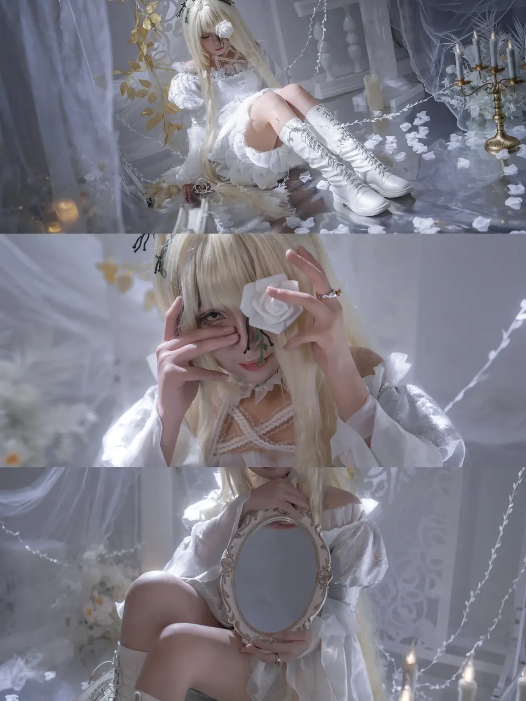 摄影棚拍摄, 雪华绮晶cos, 蔷薇少女, 白玫瑰, 水镜效果 - 第1张