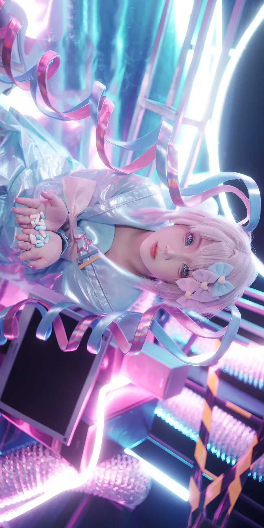 サイバーパンク, 二次元視覚プロジェクト, 超絶最かわ天使ちゃん コスプレ, ネオンの光, グリッチアート - 9枚目