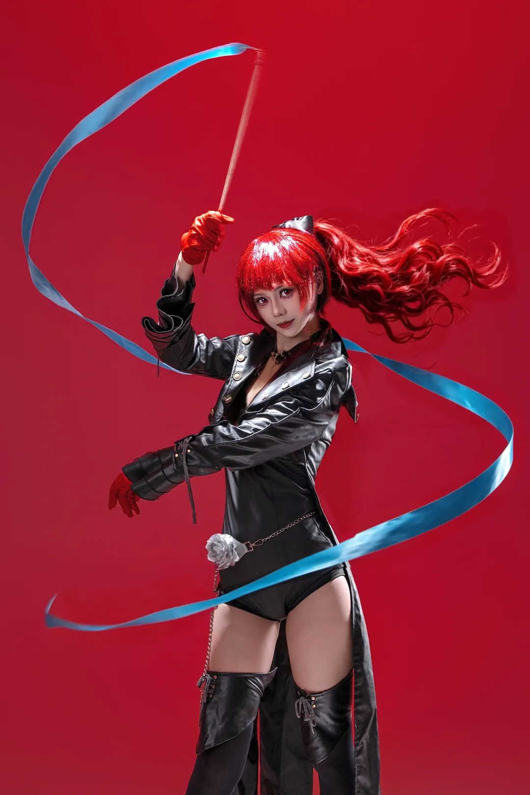 芳泽霞cos, 女神异闻录5, 红发Cosplay, 皮衣角色扮演, P5cos摄影 - 第2张