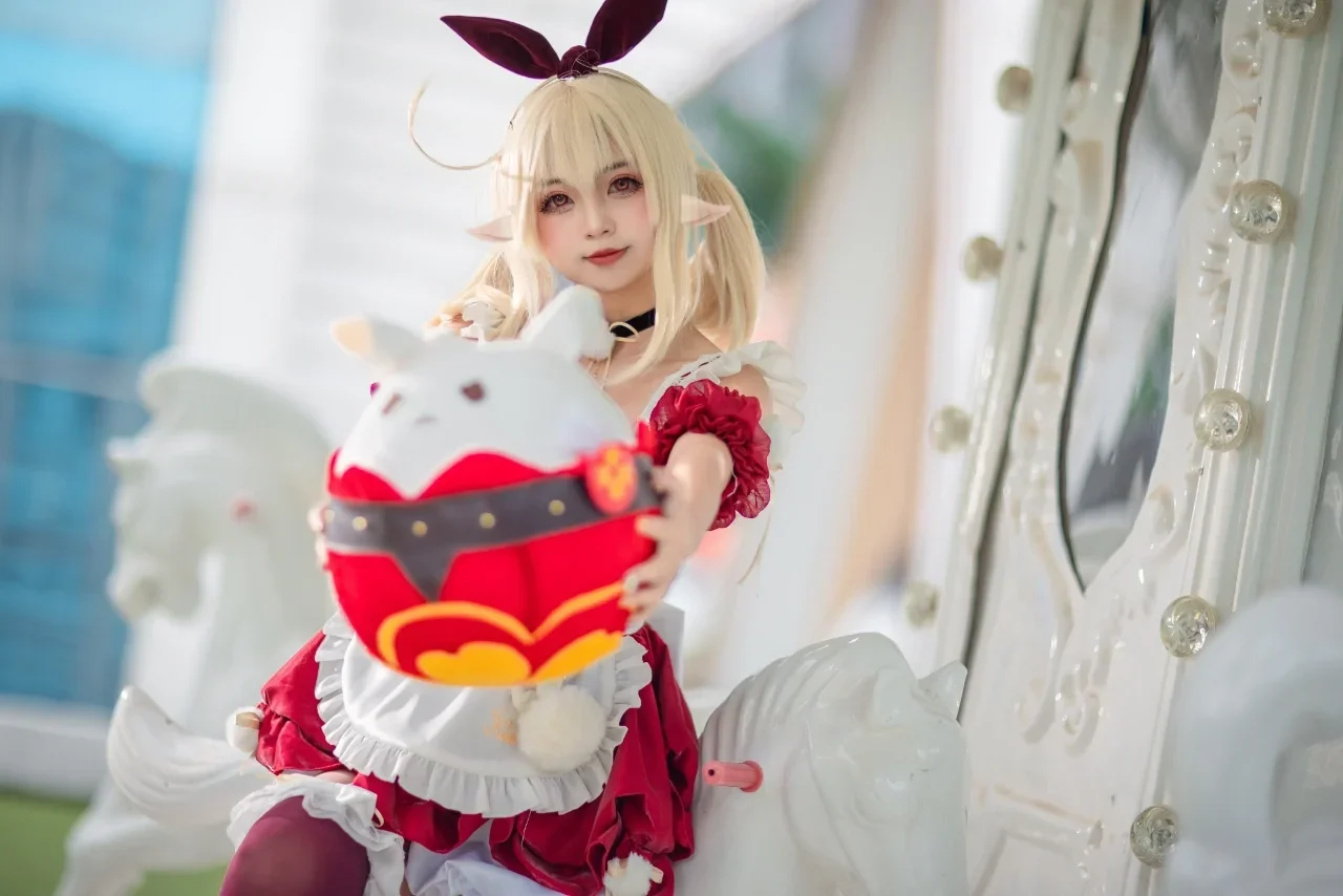 原神, 可莉cos, 女仆装, 同人cos, 游乐园写真 - 第5张