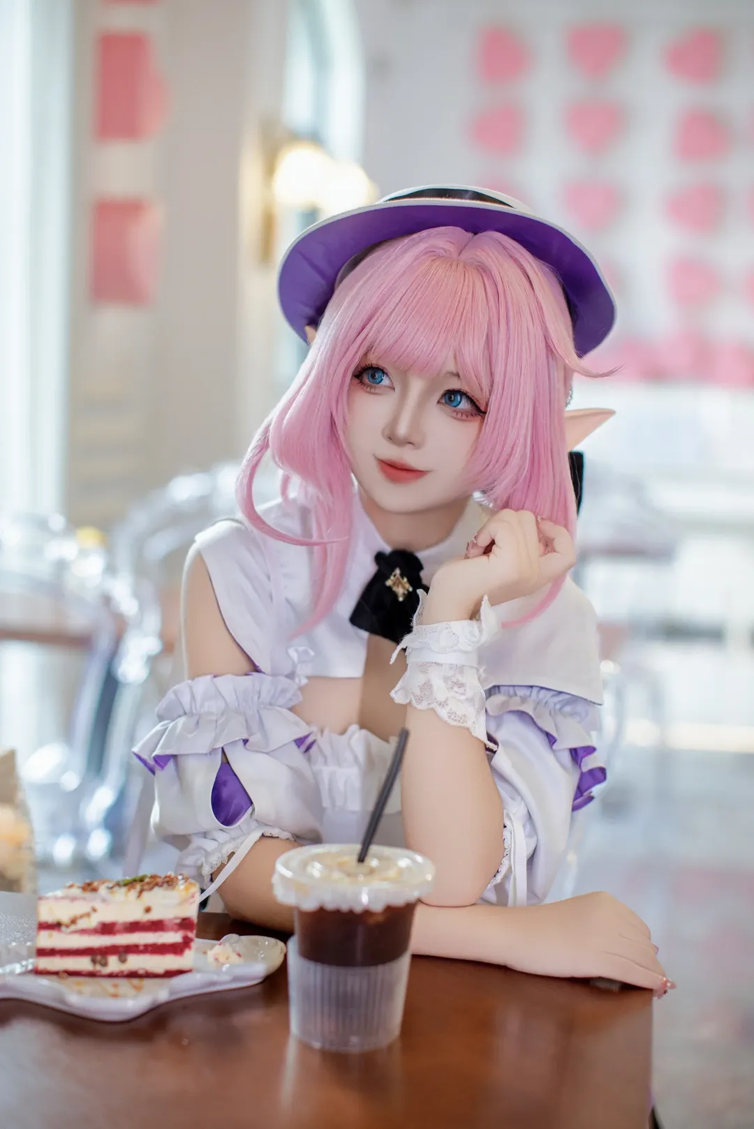 爱莉希雅cos, 二次元摄影, 漫展返图, 崩坏3cosplay, 咖啡厅写真