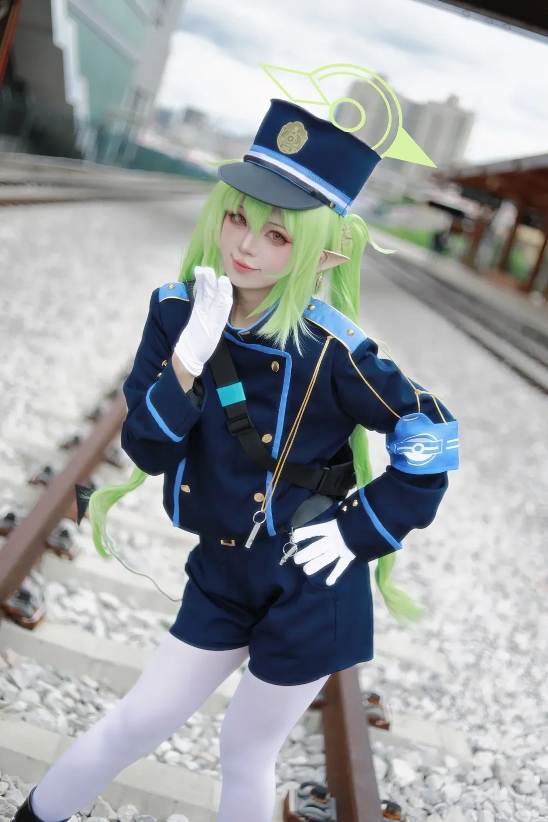 蔚蓝档案, 精灵耳, cosplay摄影, 橘望cos, 铁路制服 - 第3张