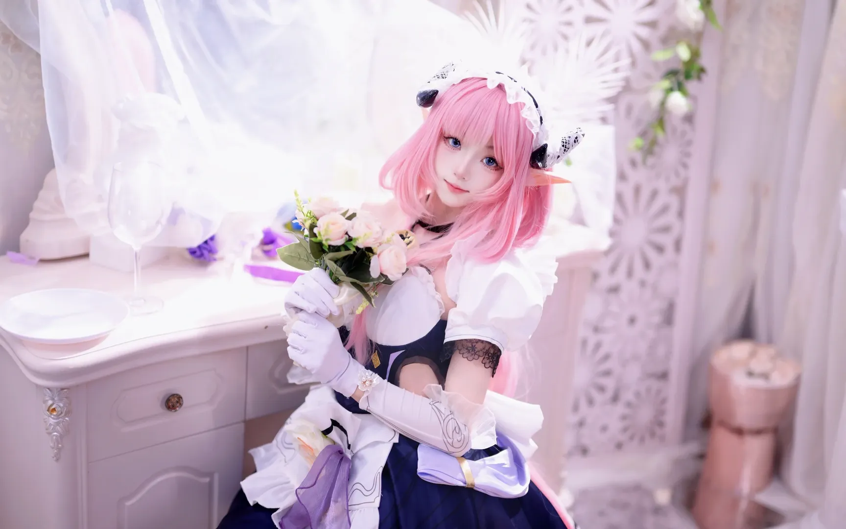 エリシア コスプレ, 二次元, 崩壊3rd, メイド服, ピンク髪のエルフ - 4枚目