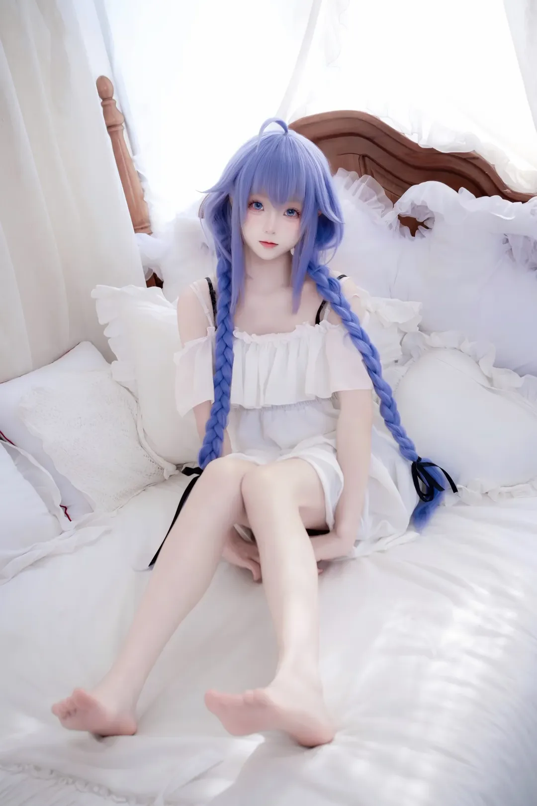 二次元cosplay, 洛琪希cos, 无职转生, 蓝发双马尾, 居家写真 - 第1张