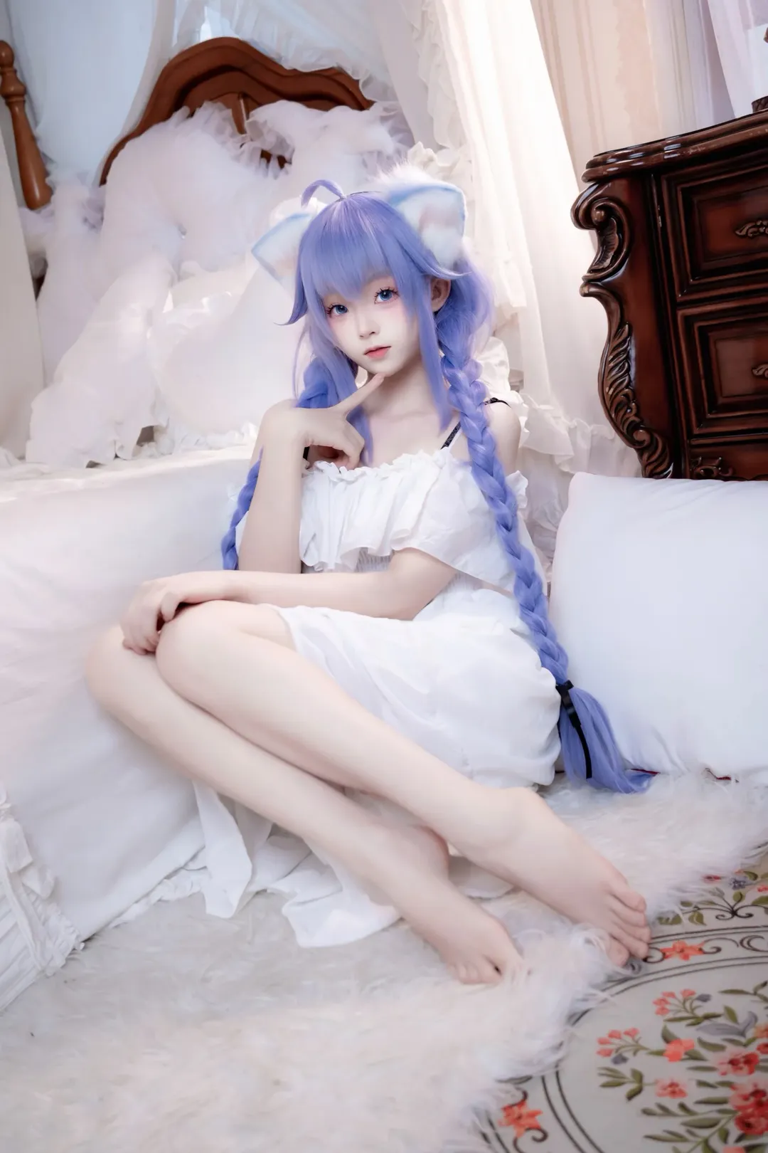 二次元cosplay, 洛琪希cos, 無職轉生, 藍髮雙馬尾, 居家寫真