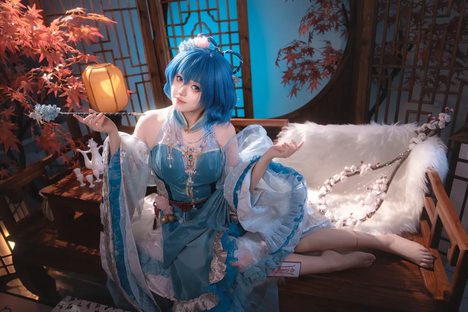 东方Project, 古风cosplay, 霍青娥cos, 蓝发cos, 二次元cos正片 - 第3张