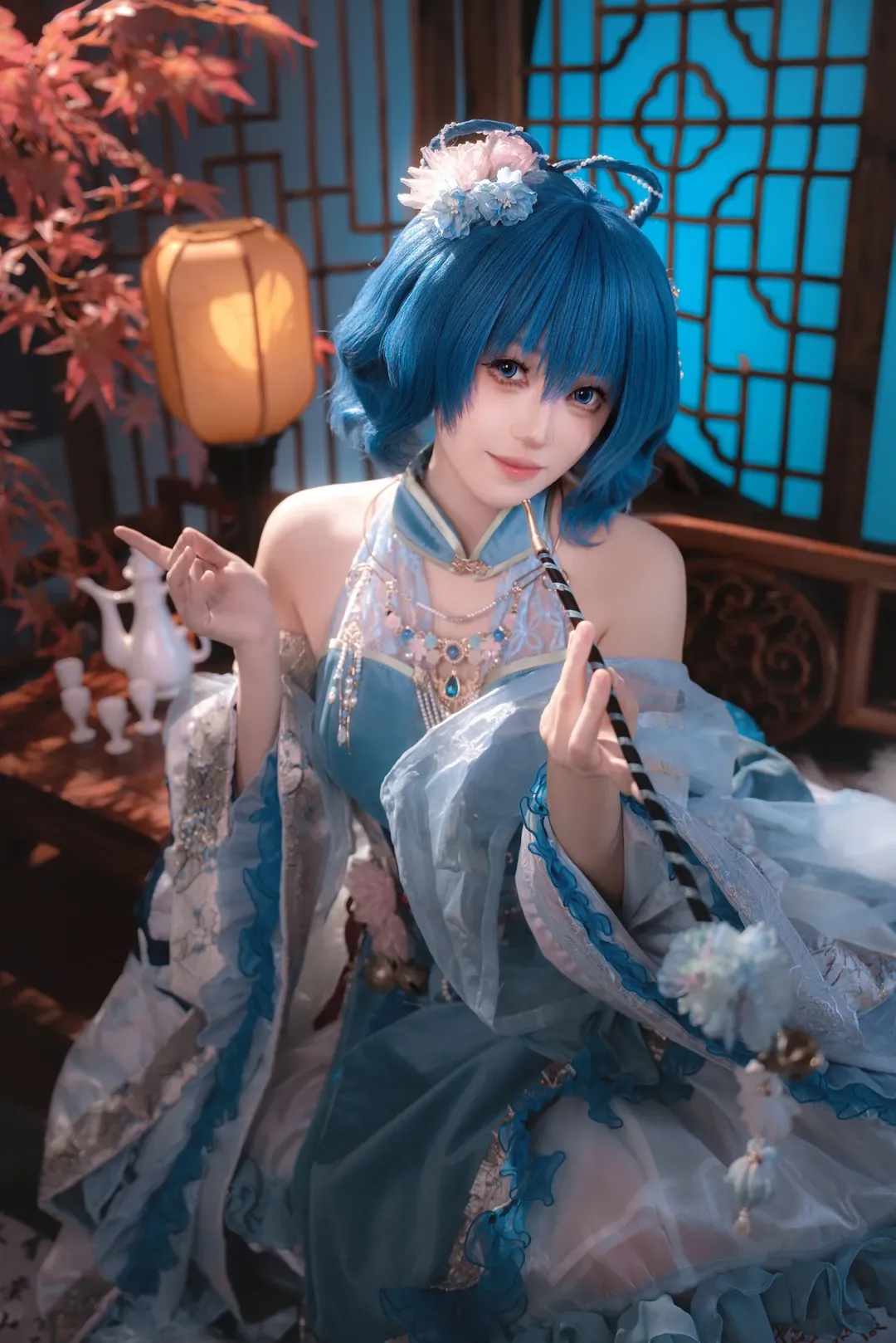 东方Project, 古风cosplay, 霍青娥cos, 蓝发cos, 二次元cos正片