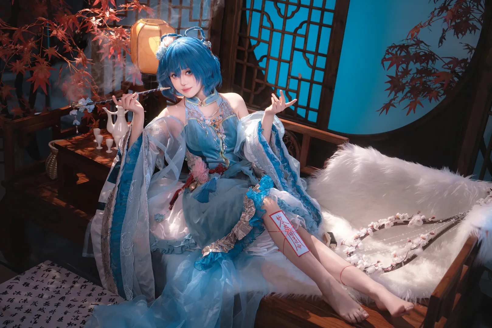 东方Project, 古风cosplay, 霍青娥cos, 蓝发cos, 二次元cos正片 - 第5张