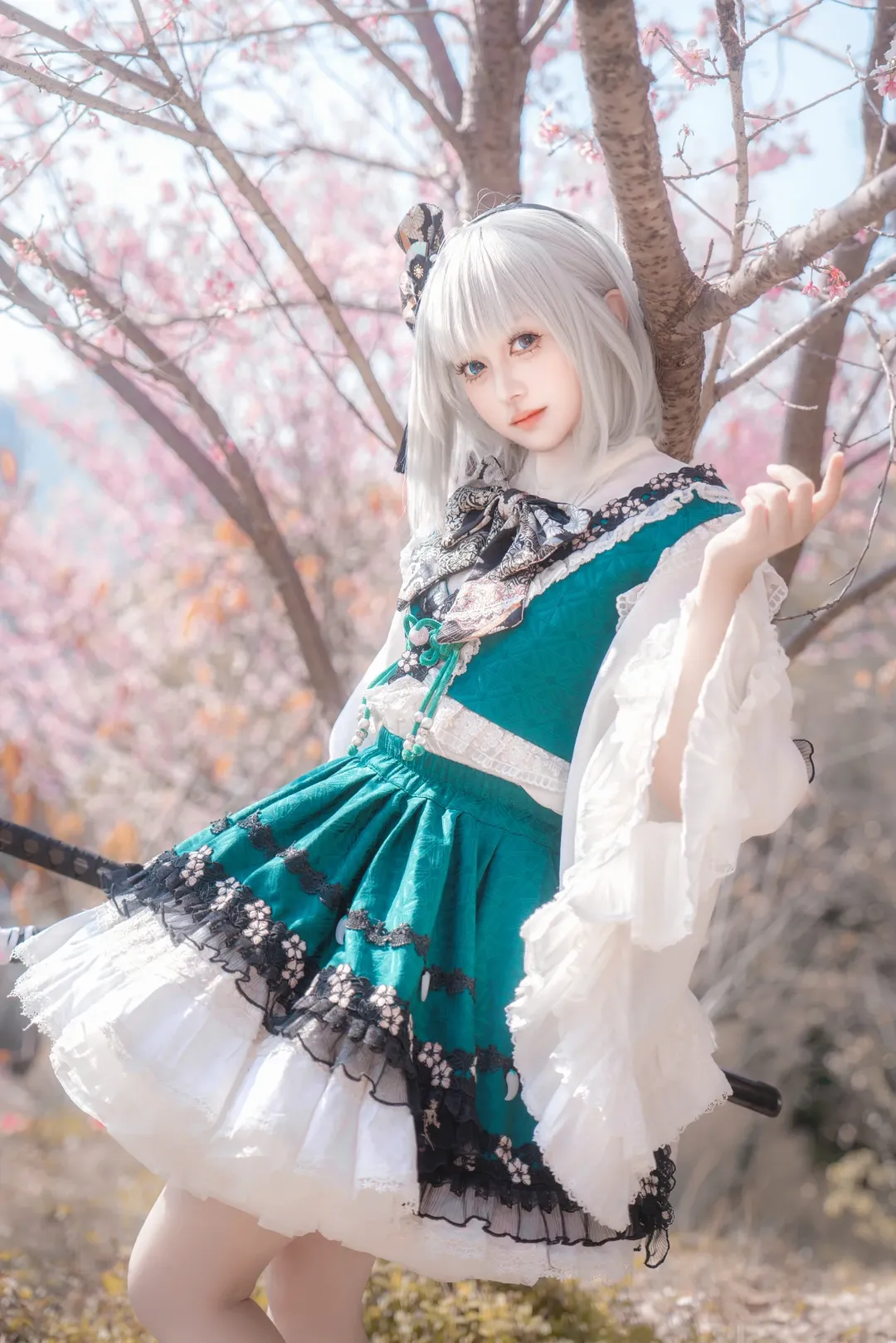 东方project, 魂魄妖梦cos, cosplay正片, 大屏山樱花谷, 樱花季 - 第2张