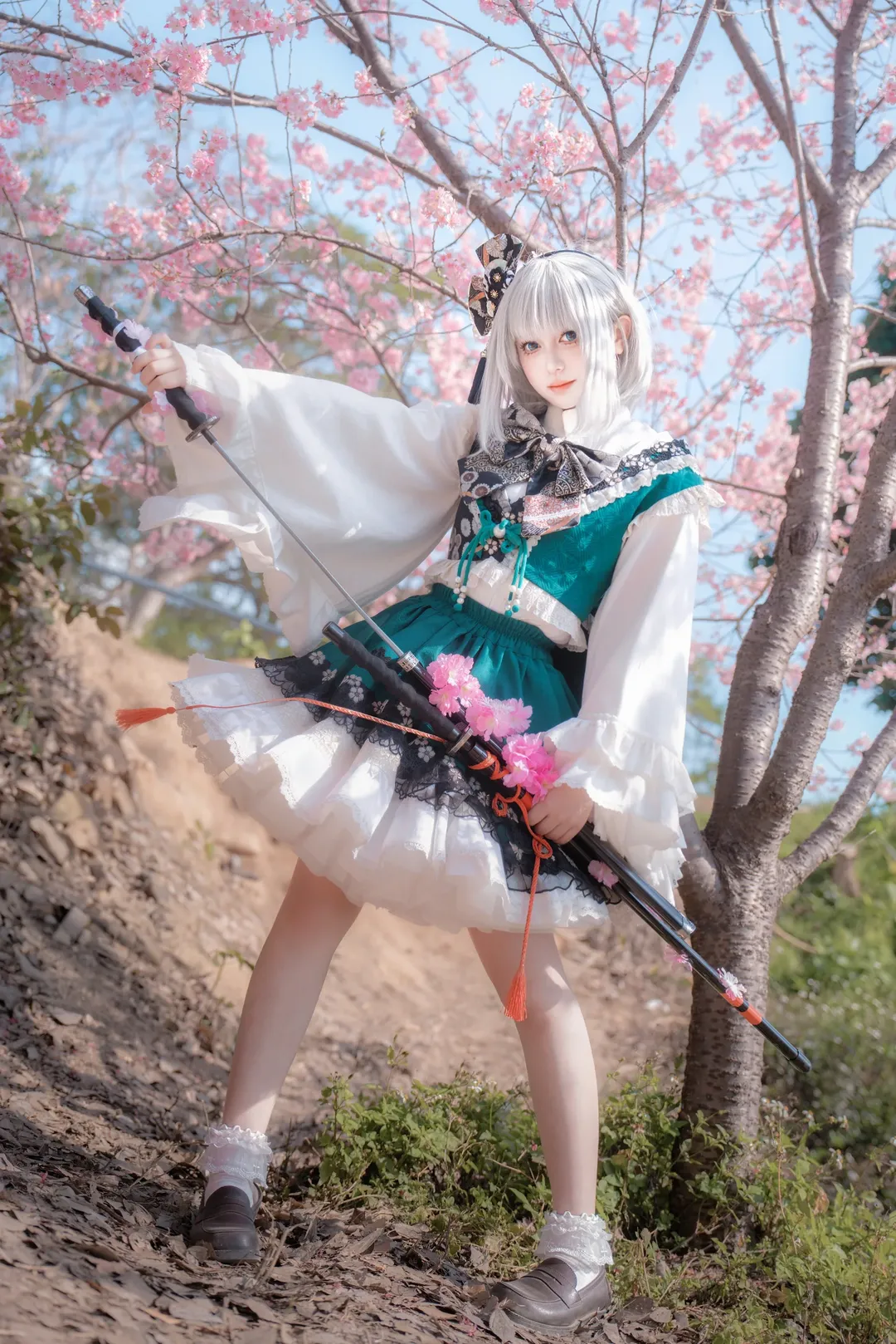 东方project, 魂魄妖梦cos, cosplay正片, 大屏山樱花谷, 樱花季 - 第3张