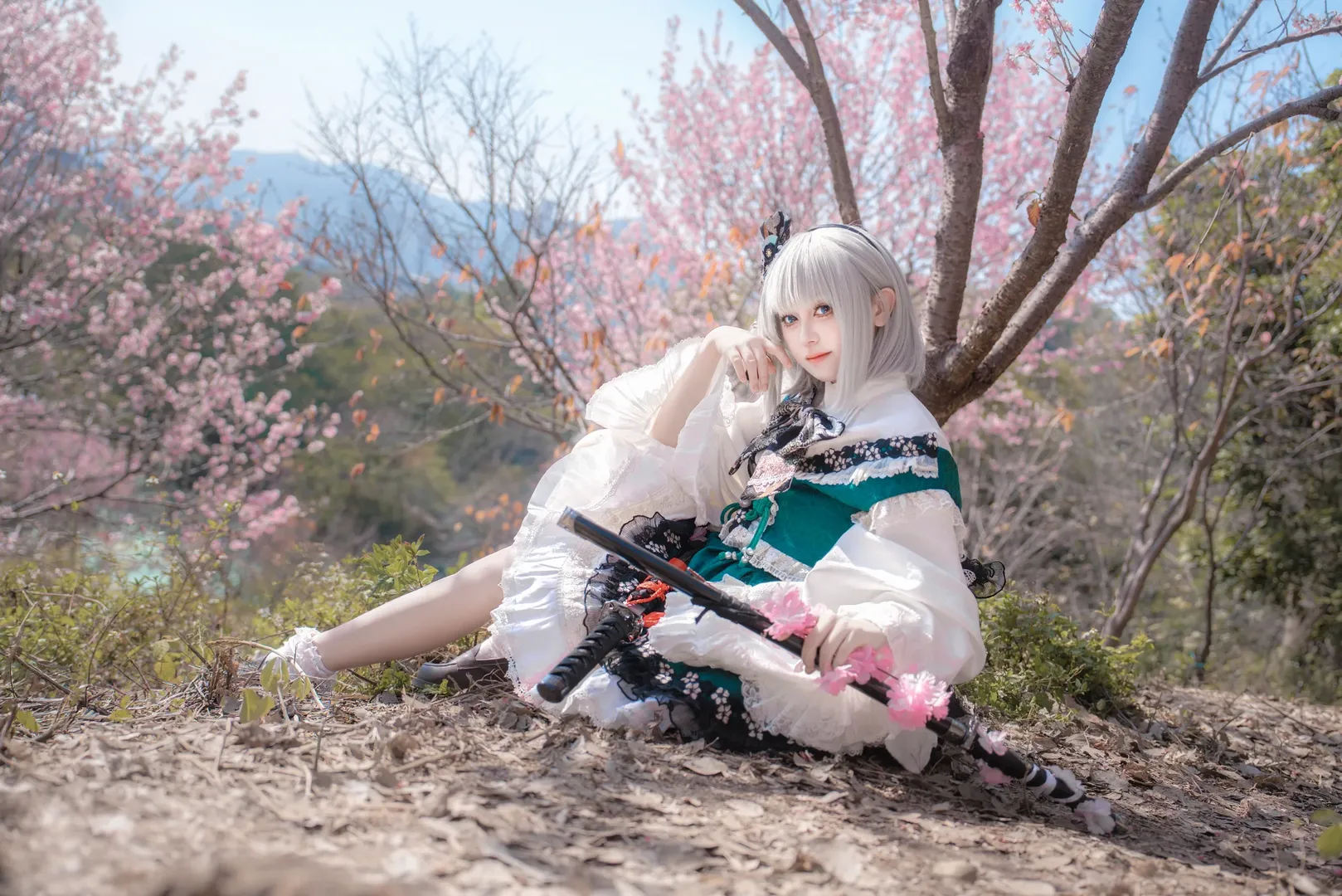 东方project, 魂魄妖梦cos, cosplay正片, 大屏山樱花谷, 樱花季 - 第4张